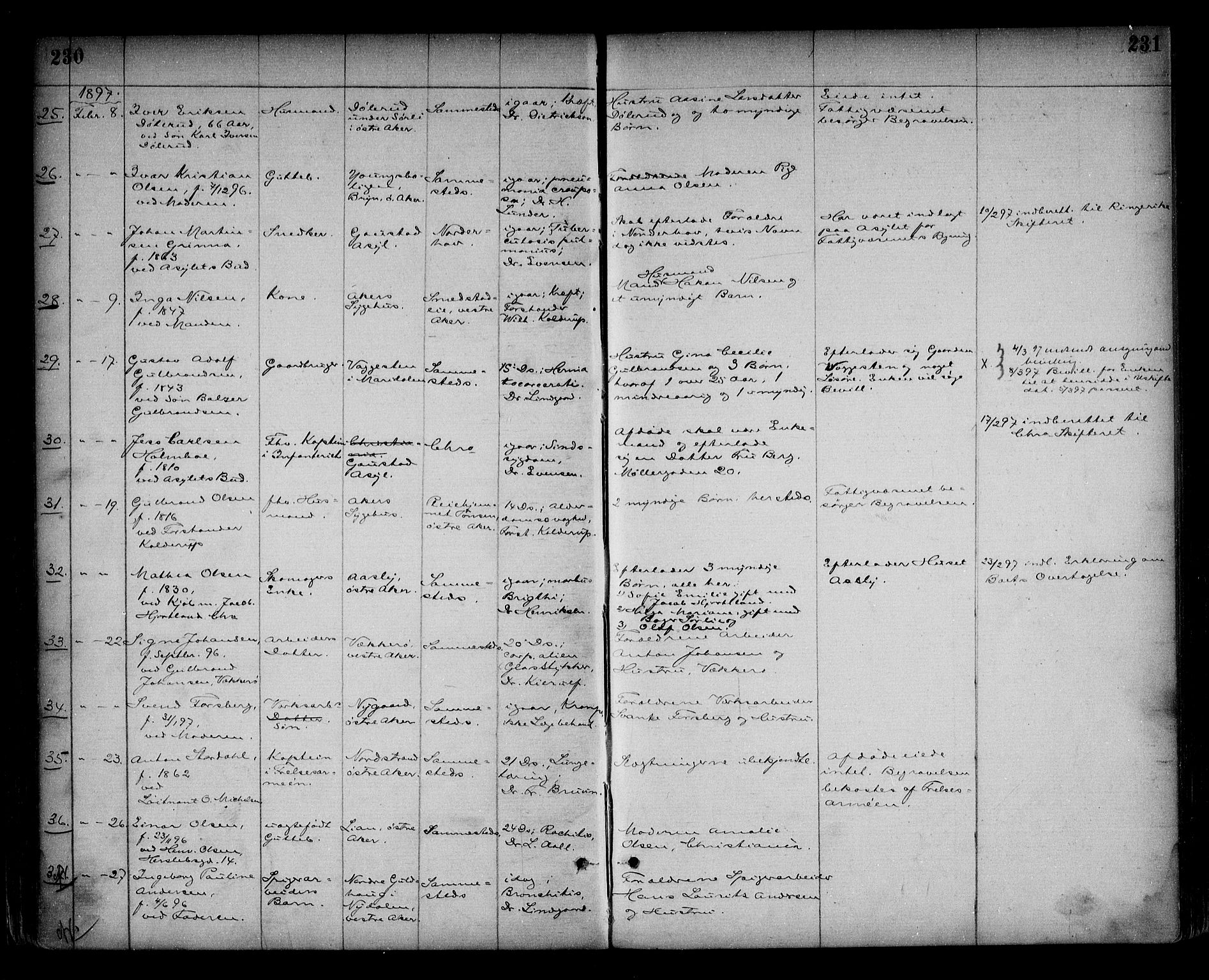 Aker sorenskriveri, AV/SAO-A-10895/H/Ha/Haa/L0007: Dødsanmeldelsesprotokoll, 1886-1901, s. 230-231