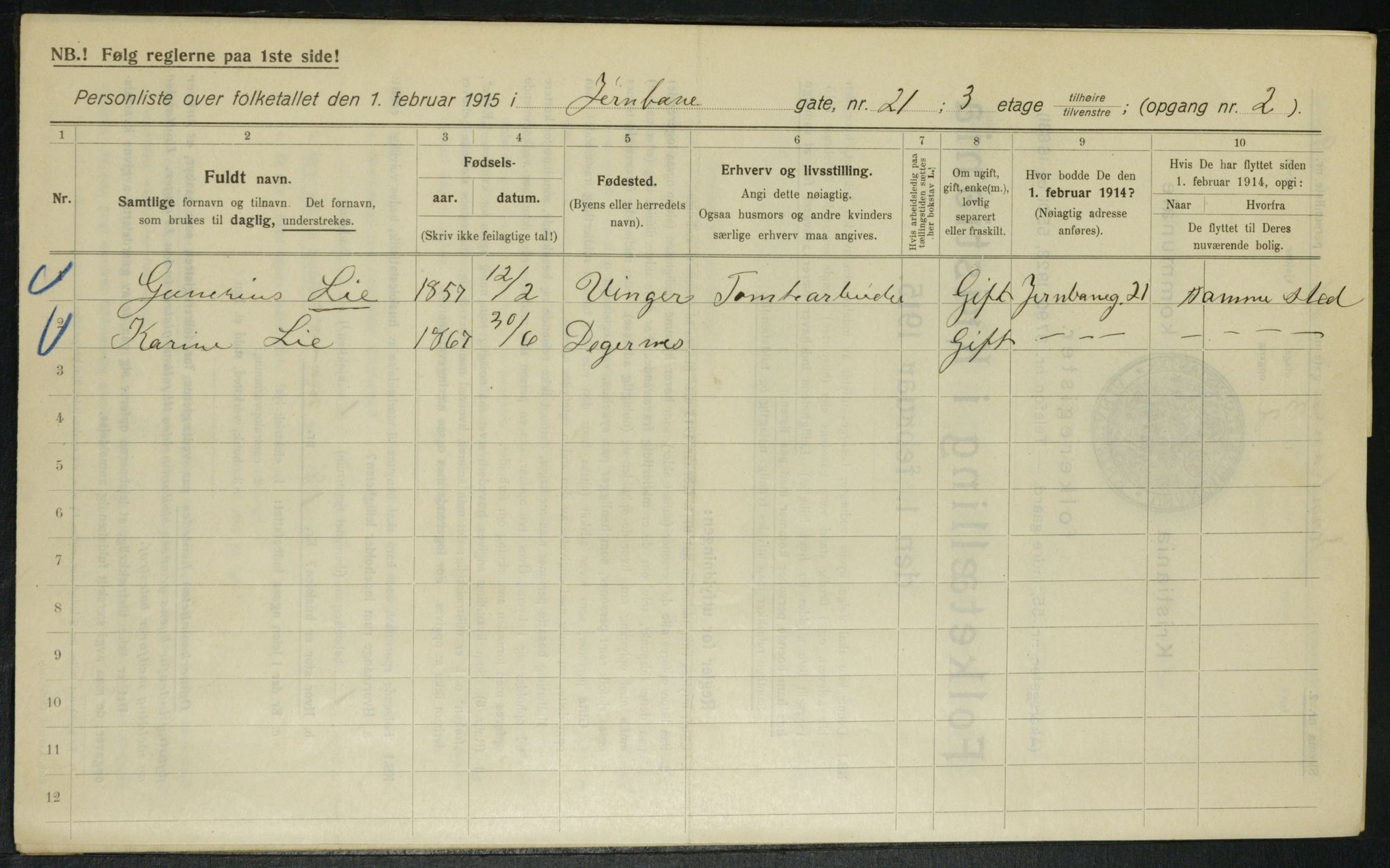 OBA, Kommunal folketelling 1.2.1915 for Kristiania, 1915, s. 46453