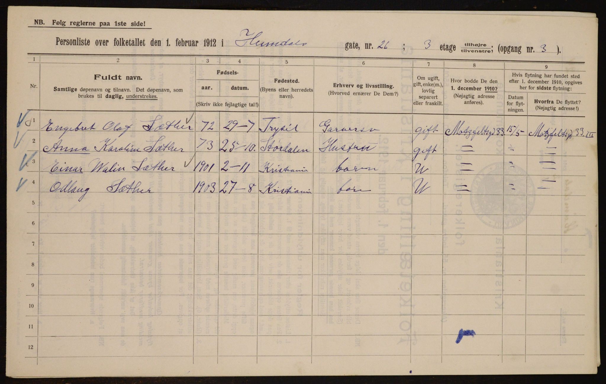 OBA, Kommunal folketelling 1.2.1912 for Kristiania, 1912, s. 37190