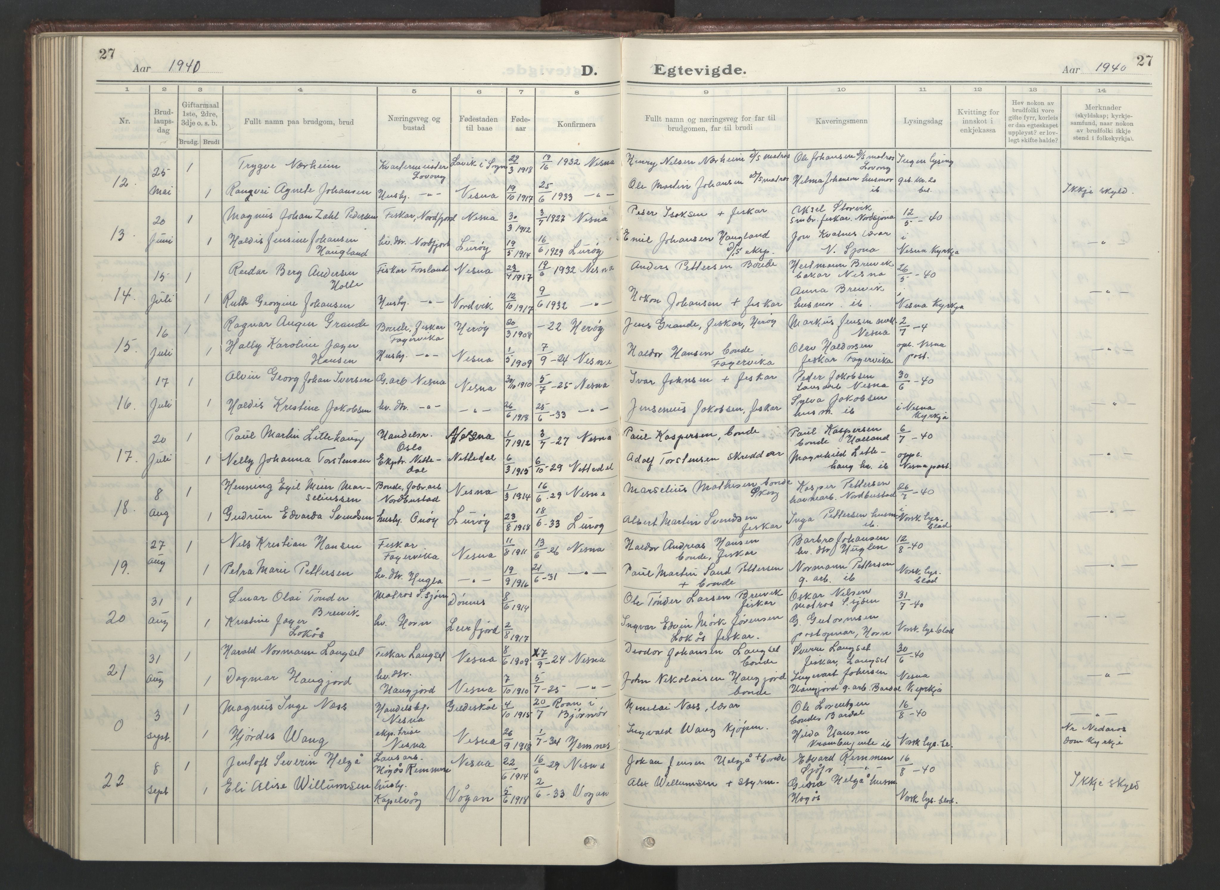 Ministerialprotokoller, klokkerbøker og fødselsregistre - Nordland, AV/SAT-A-1459/838/L0561: Klokkerbok nr. 838C08, 1923-1953, s. 27