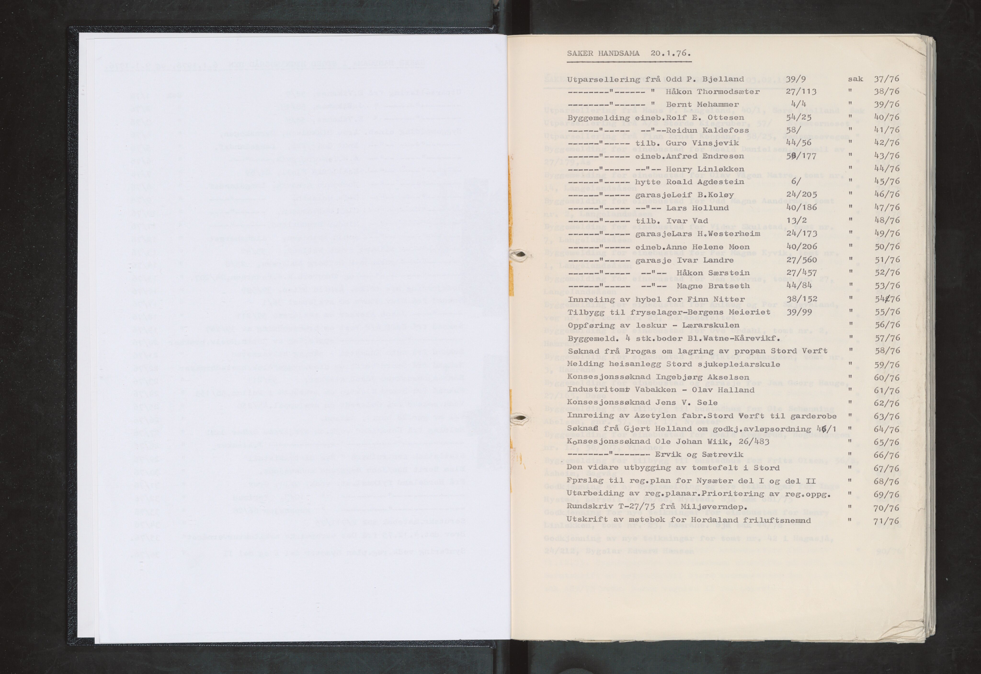 Stord kommune. Bygningsrådet, IKAH/1221-511/A/Aa/L0018: Møtebok for Stord bygningsråd, 1976