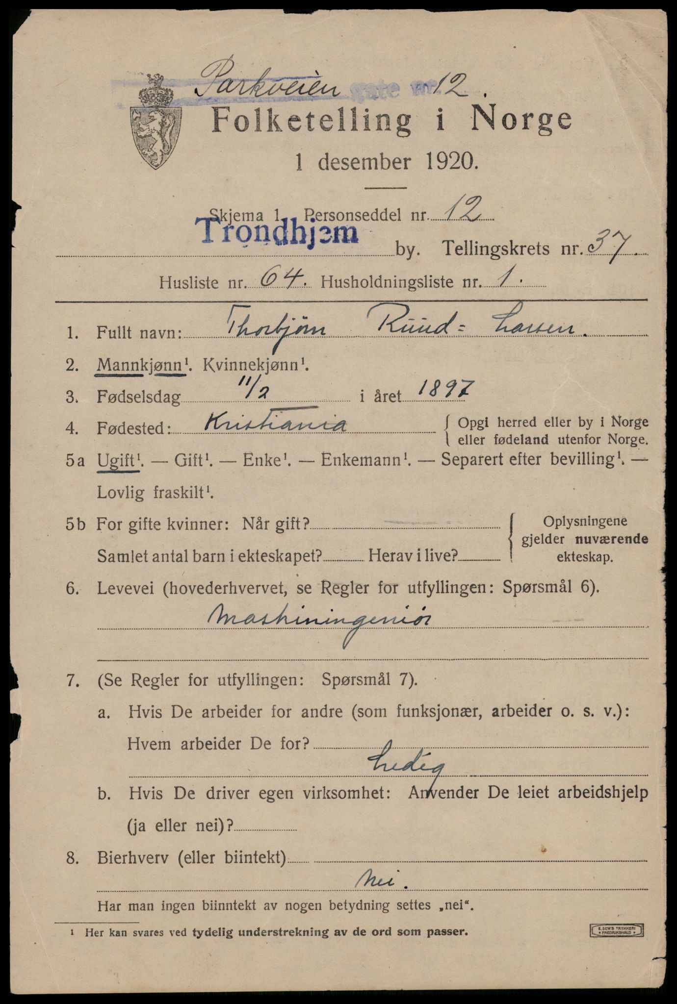 SAT, Folketelling 1920 for 1601 Trondheim kjøpstad, 1920, s. 86256