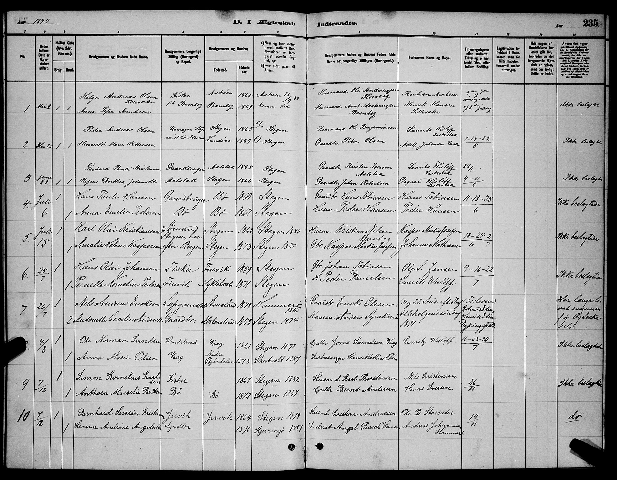 Ministerialprotokoller, klokkerbøker og fødselsregistre - Nordland, AV/SAT-A-1459/855/L0816: Klokkerbok nr. 855C05, 1879-1894, s. 235