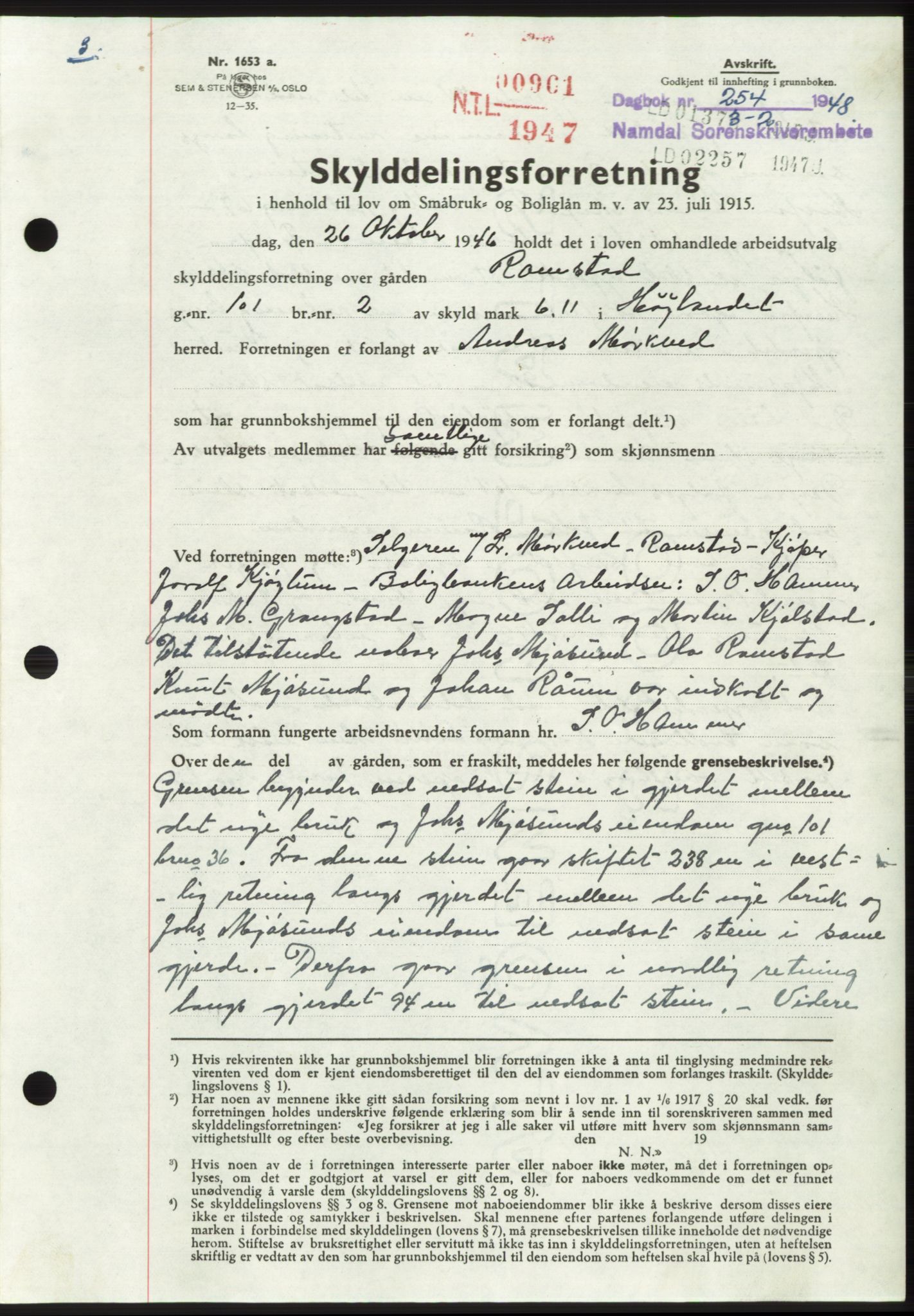 Namdal sorenskriveri, SAT/A-4133/1/2/2C: Pantebok nr. -, 1947-1948, Dagboknr: 254/1948