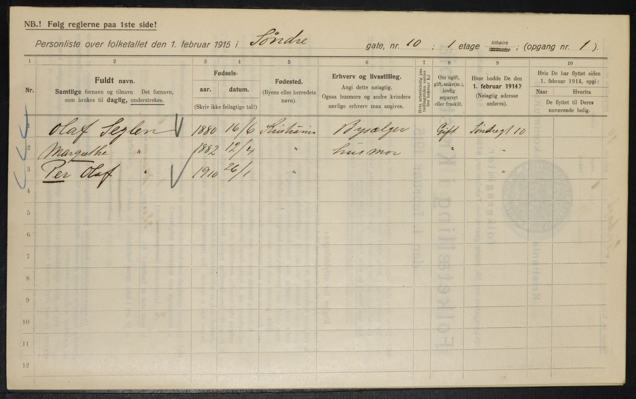 OBA, Kommunal folketelling 1.2.1915 for Kristiania, 1915, s. 106675