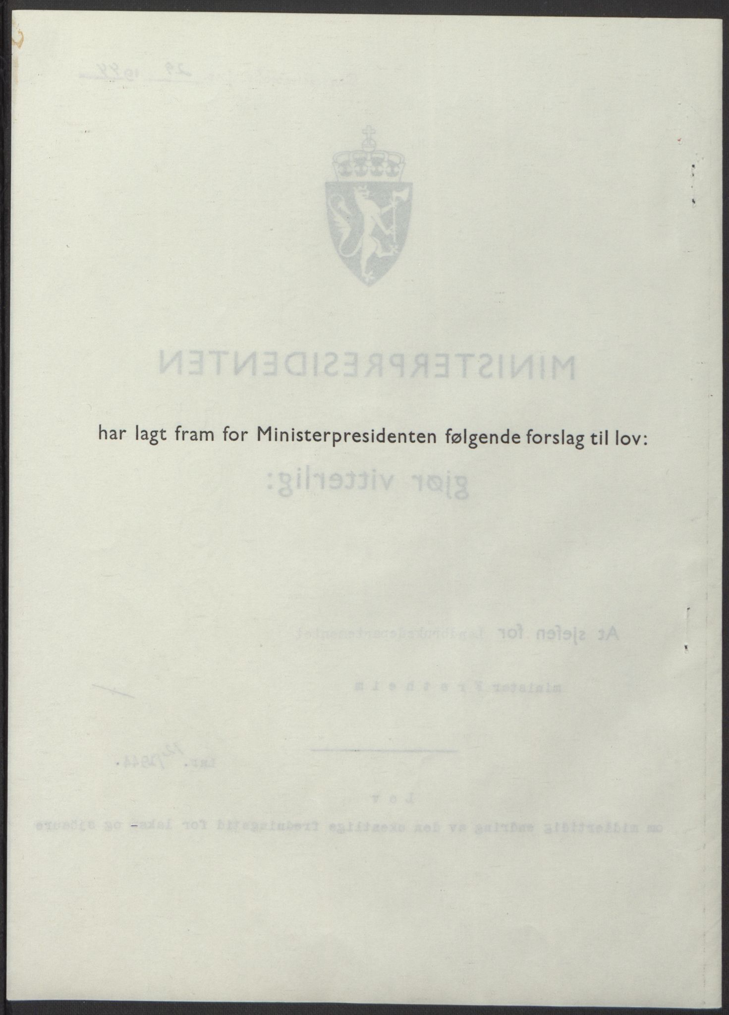 NS-administrasjonen 1940-1945 (Statsrådsekretariatet, de kommisariske statsråder mm), RA/S-4279/D/Db/L0100: Lover, 1944, s. 53