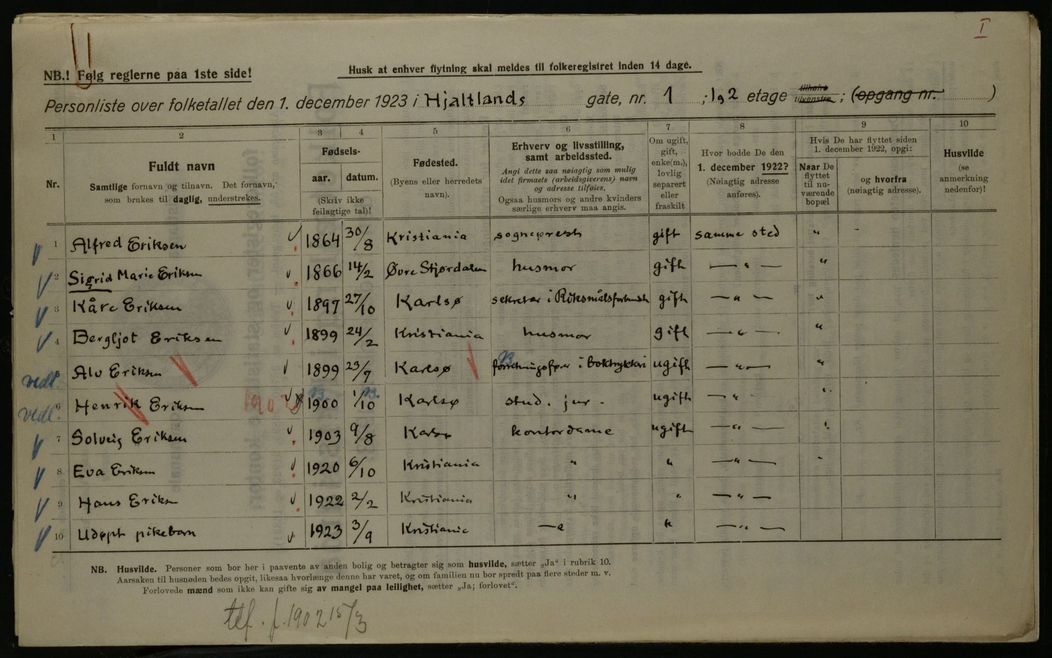 OBA, Kommunal folketelling 1.12.1923 for Kristiania, 1923, s. 44960