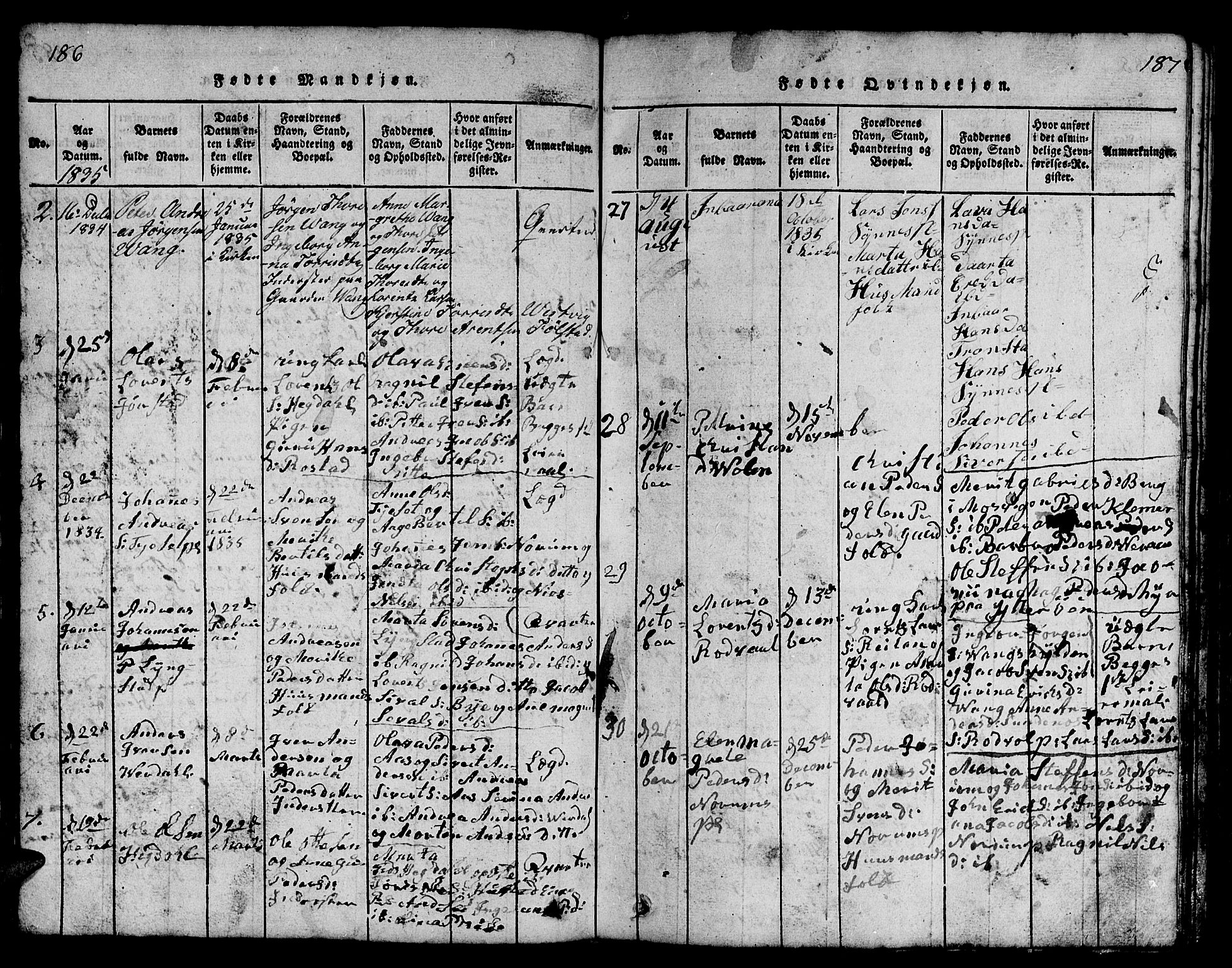 Ministerialprotokoller, klokkerbøker og fødselsregistre - Nord-Trøndelag, SAT/A-1458/730/L0298: Klokkerbok nr. 730C01, 1816-1849, s. 186-187
