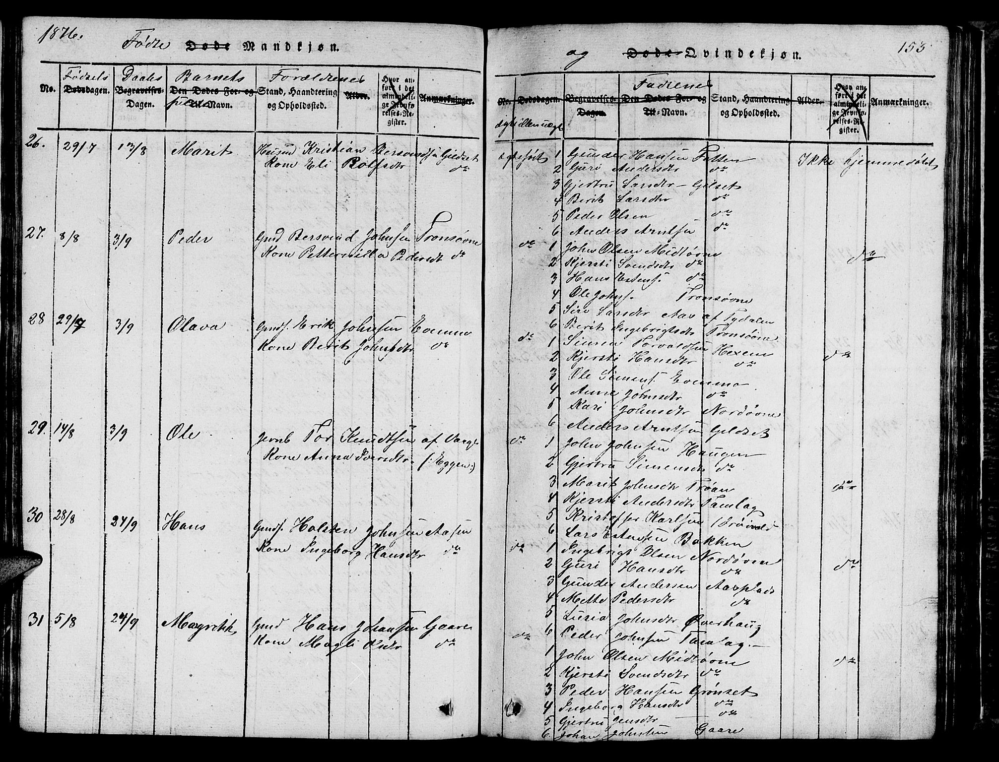 Ministerialprotokoller, klokkerbøker og fødselsregistre - Sør-Trøndelag, SAT/A-1456/685/L0976: Klokkerbok nr. 685C01, 1817-1878, s. 153