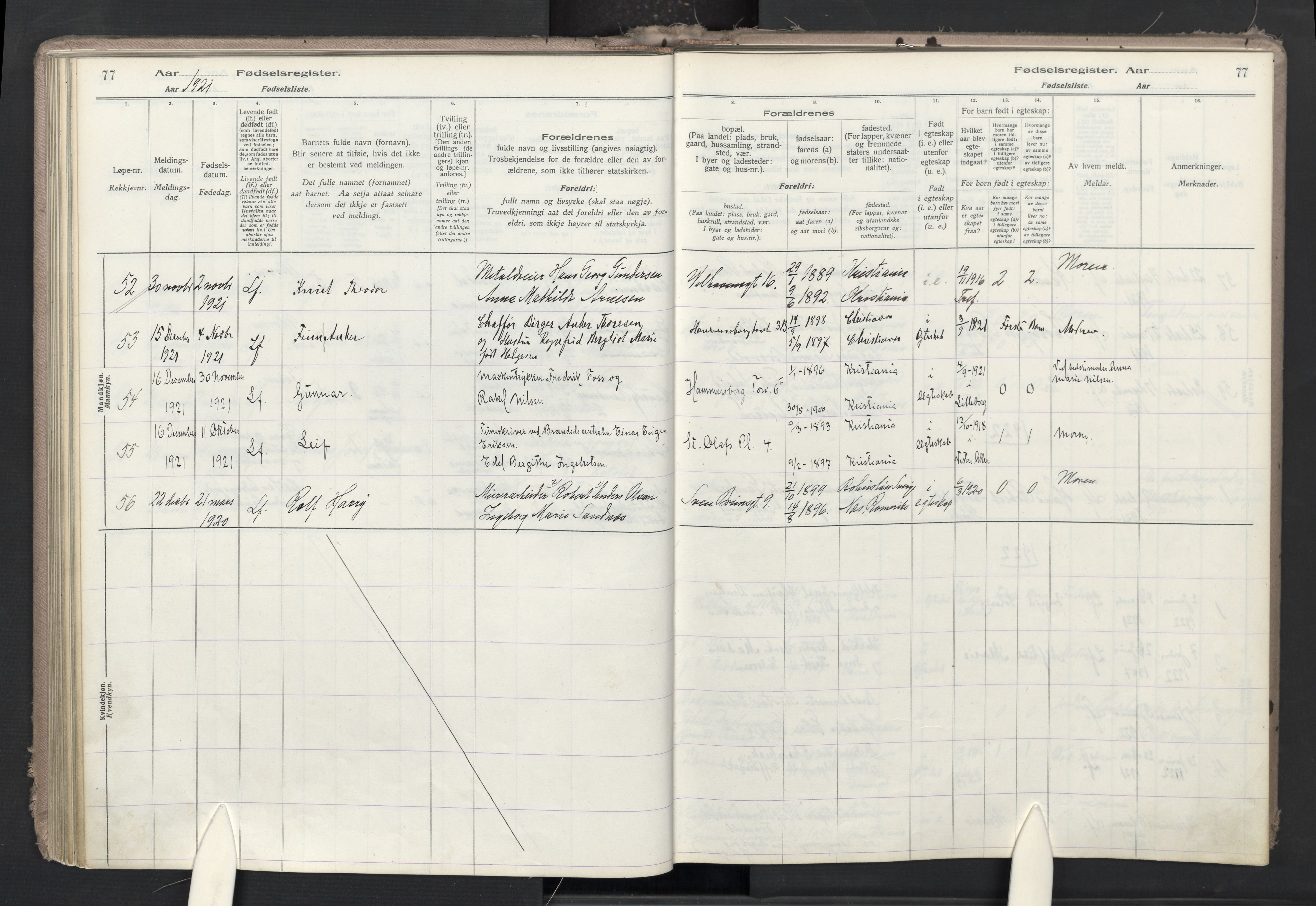 Trefoldighet prestekontor Kirkebøker, AV/SAO-A-10882/J/Ja/L0001: Fødselsregister nr. 1, 1916-1931, s. 77