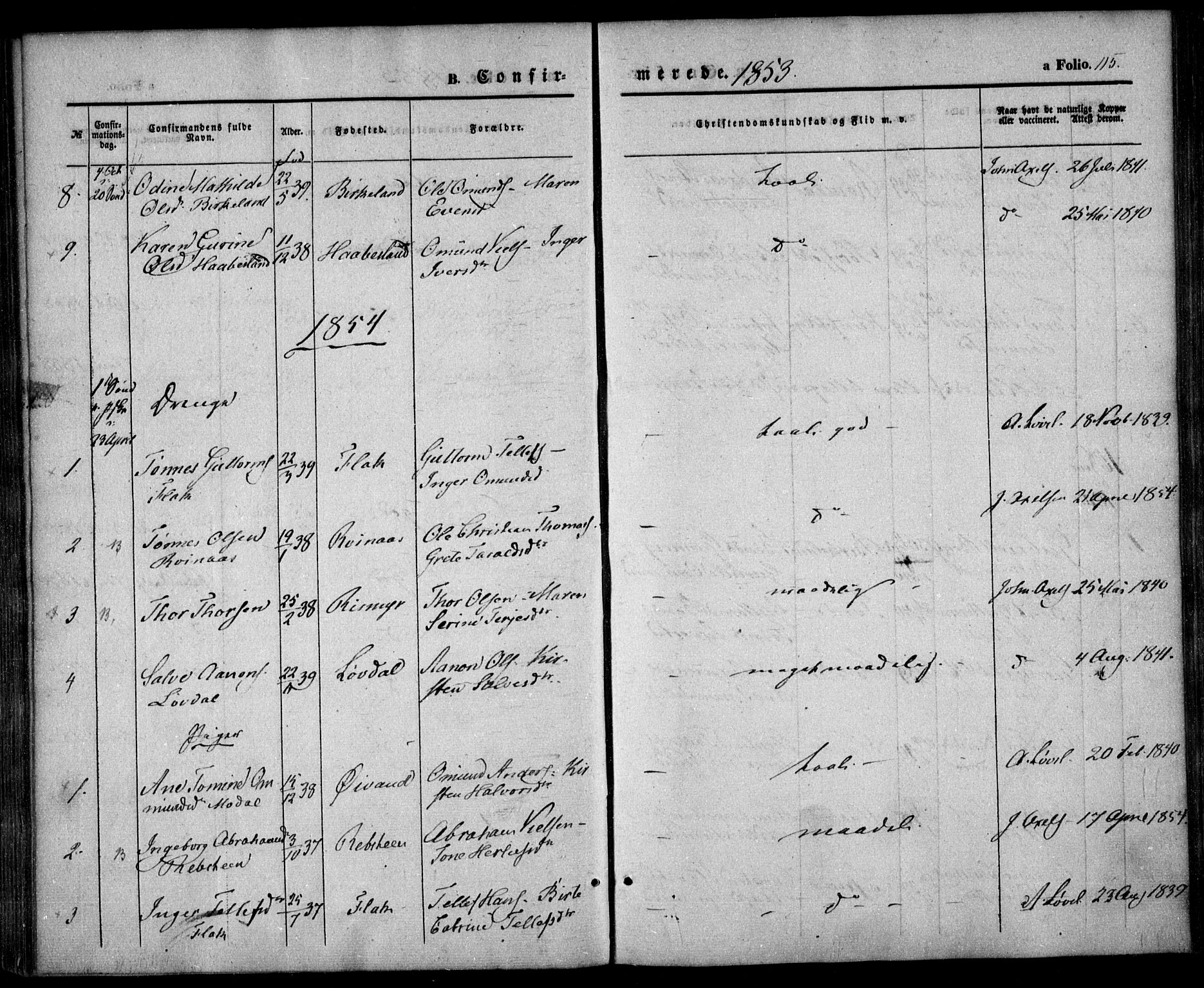 Birkenes sokneprestkontor, SAK/1111-0004/F/Fa/L0003: Ministerialbok nr. A 3, 1850-1866, s. 115