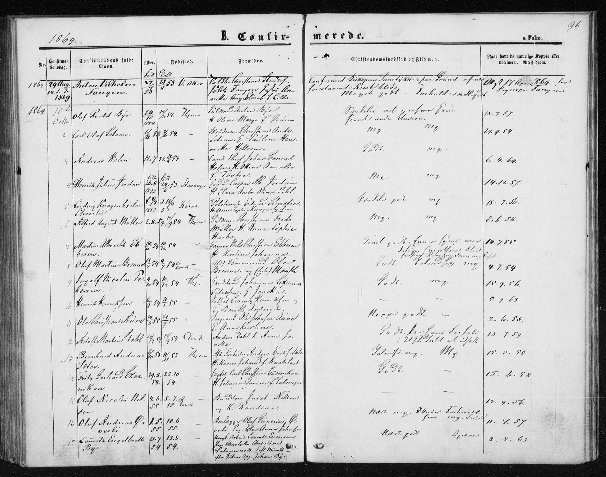 Ministerialprotokoller, klokkerbøker og fødselsregistre - Sør-Trøndelag, AV/SAT-A-1456/602/L0114: Ministerialbok nr. 602A12, 1856-1872, s. 96