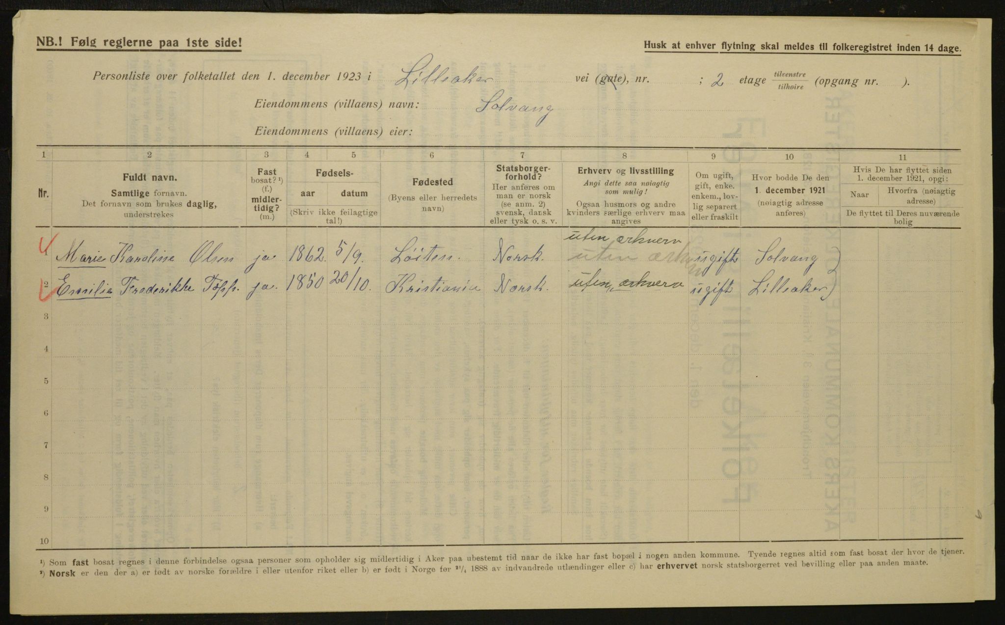 , Kommunal folketelling 1.12.1923 for Aker, 1923, s. 4492