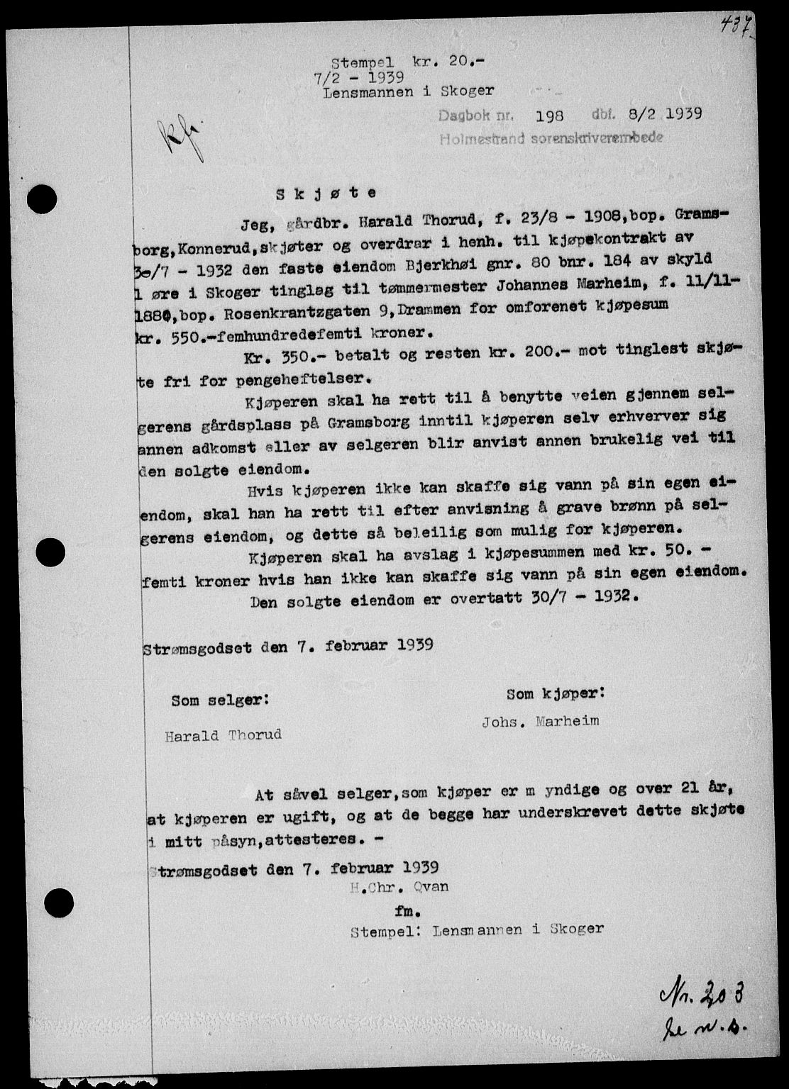 Holmestrand sorenskriveri, SAKO/A-67/G/Ga/Gaa/L0050: Pantebok nr. A-50, 1938-1939, Dagboknr: 198/1939