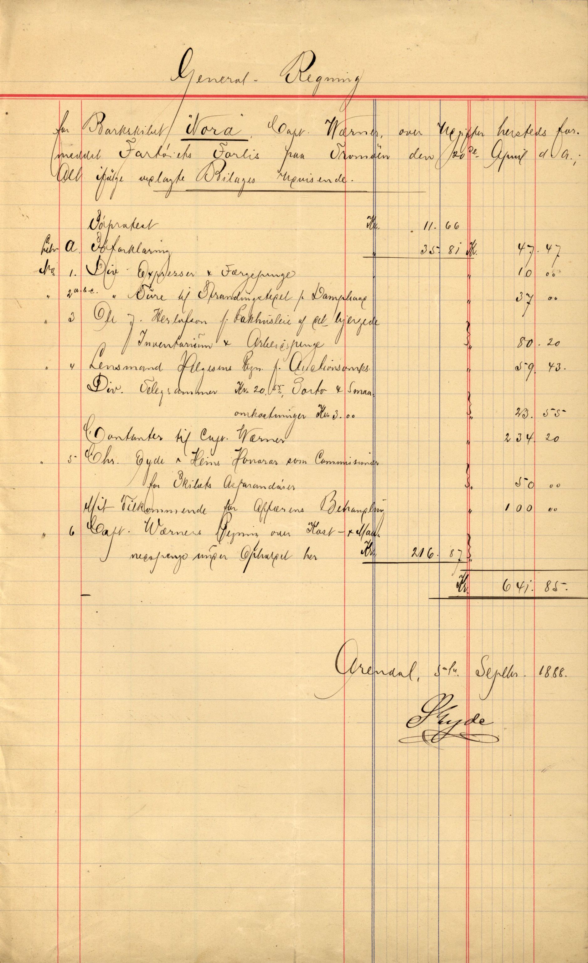 Pa 63 - Østlandske skibsassuranceforening, VEMU/A-1079/G/Ga/L0022/0006: Havaridokumenter / Nora, Ophir, 1888, s. 42