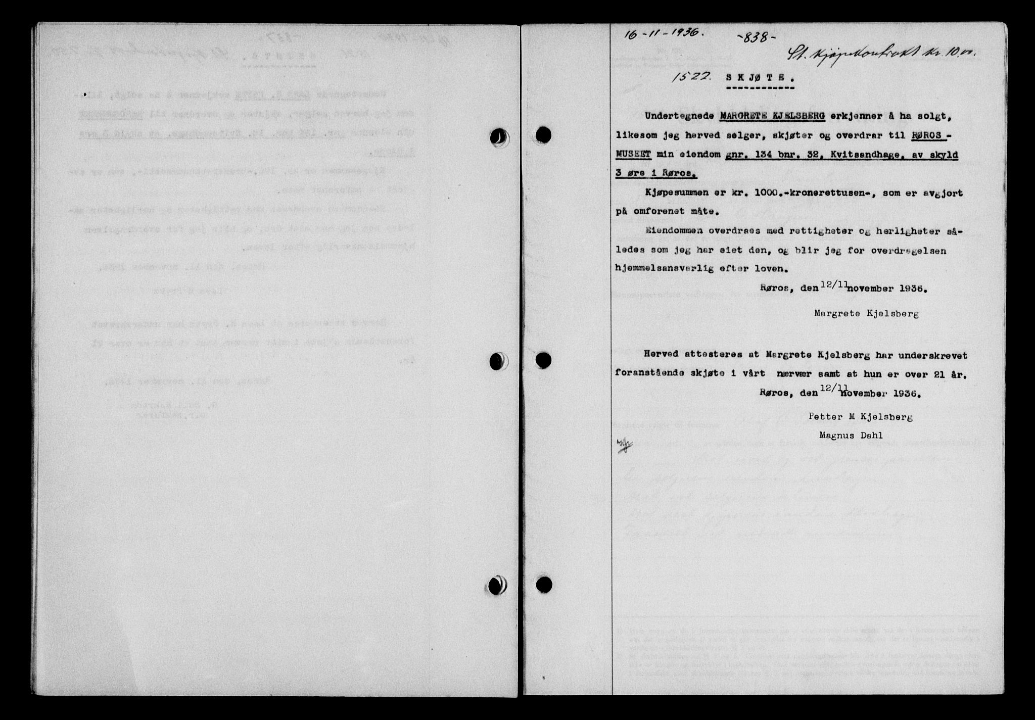 Gauldal sorenskriveri, SAT/A-0014/1/2/2C/L0046: Pantebok nr. 49-50, 1936-1937, Dagboknr: 1522/1936