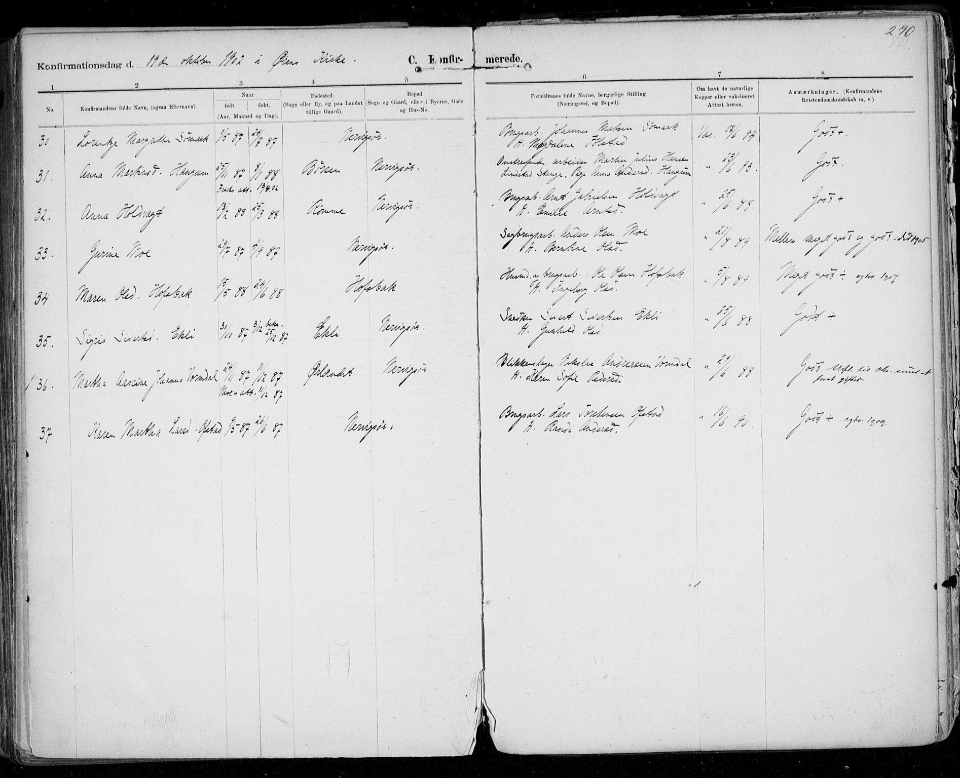 Ministerialprotokoller, klokkerbøker og fødselsregistre - Sør-Trøndelag, SAT/A-1456/668/L0811: Ministerialbok nr. 668A11, 1894-1913, s. 270