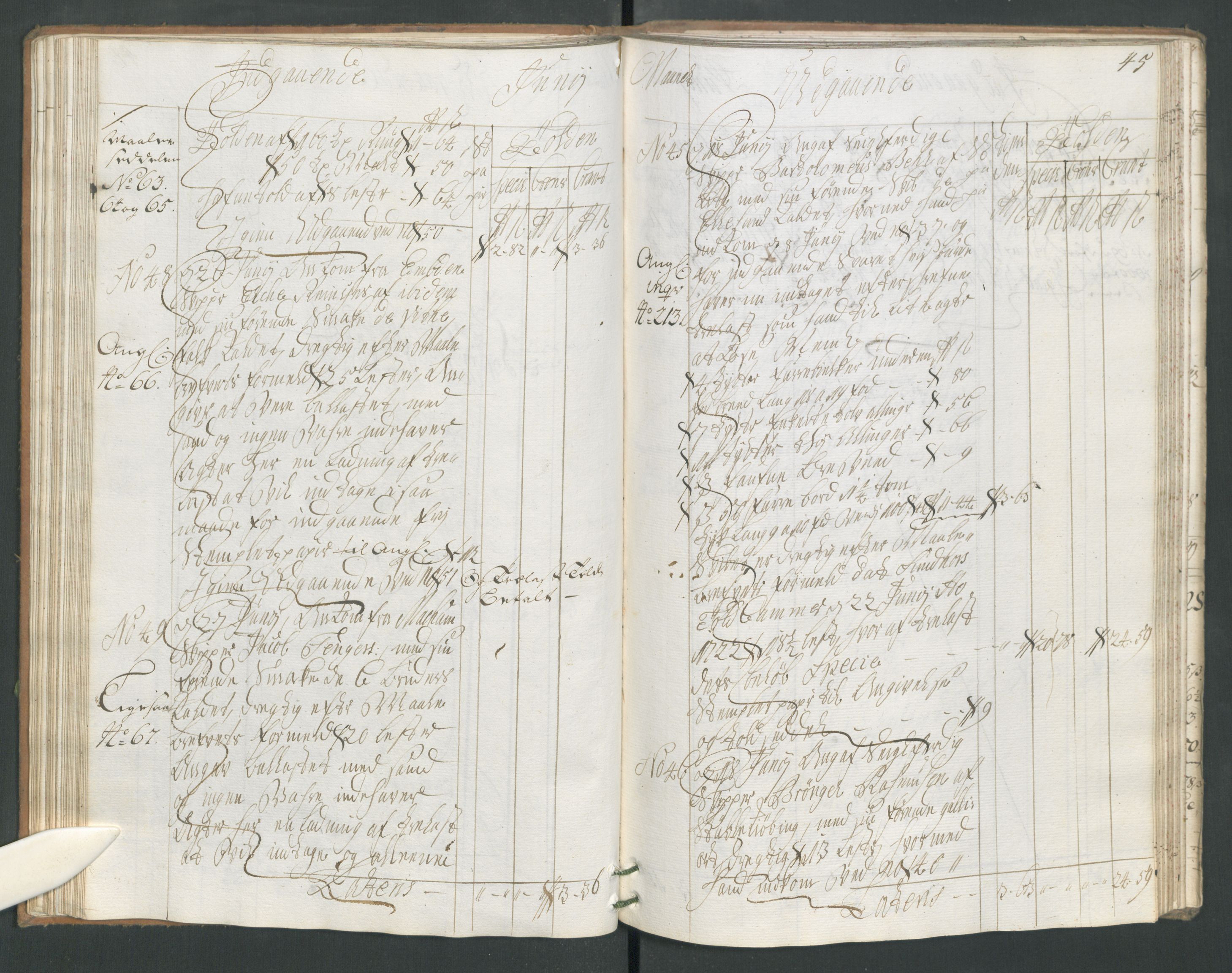Generaltollkammeret, tollregnskaper, AV/RA-EA-5490/R17/L0008/0001: Tollregnskaper Mandal / Hovedtollbok, 1733, s. 44b-45a