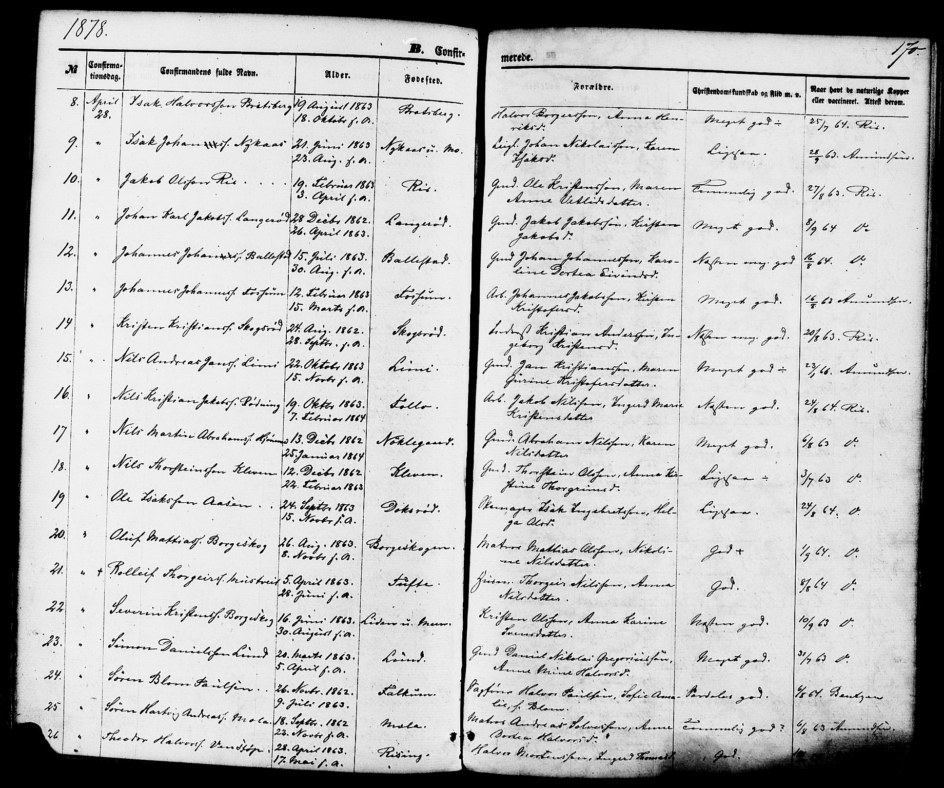 Gjerpen kirkebøker, AV/SAKO-A-265/F/Fa/L0009: Ministerialbok nr. I 9, 1872-1885, s. 170