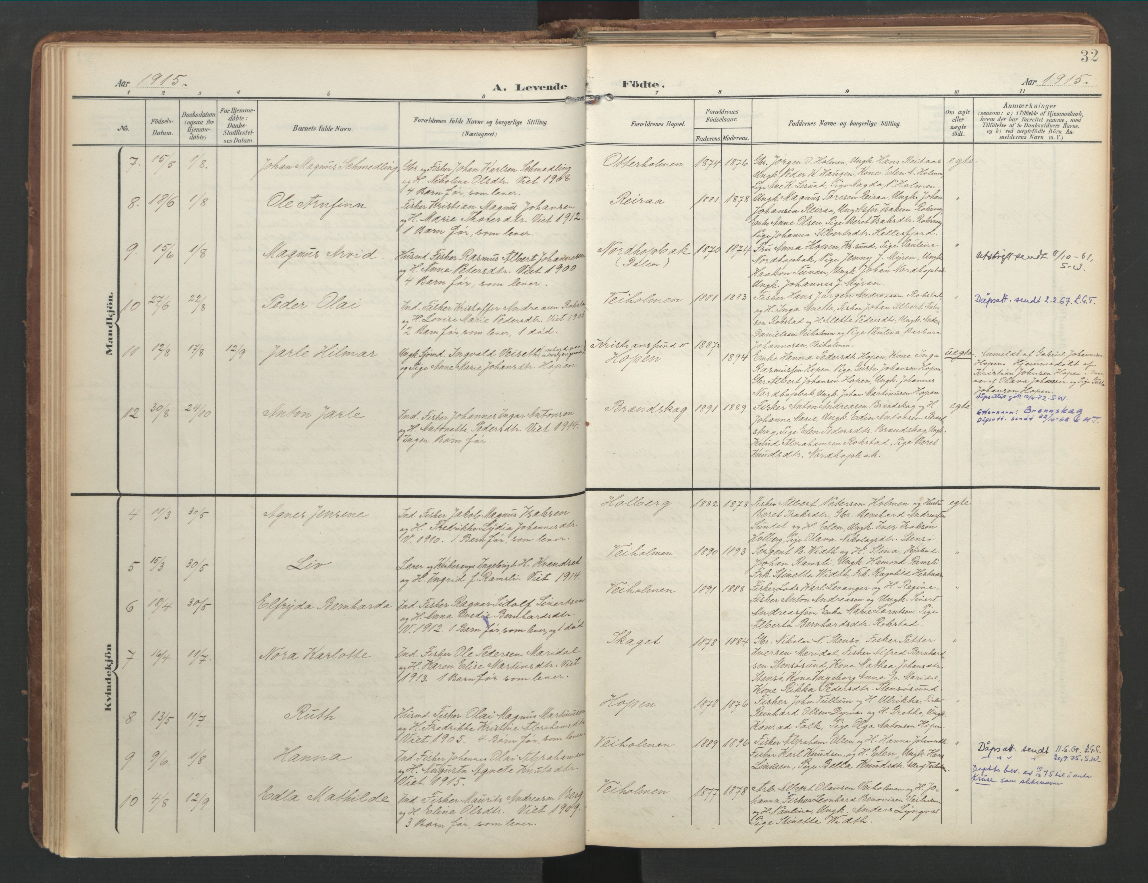 Ministerialprotokoller, klokkerbøker og fødselsregistre - Møre og Romsdal, SAT/A-1454/583/L0955: Ministerialbok nr. 583A02, 1907-1926, s. 32