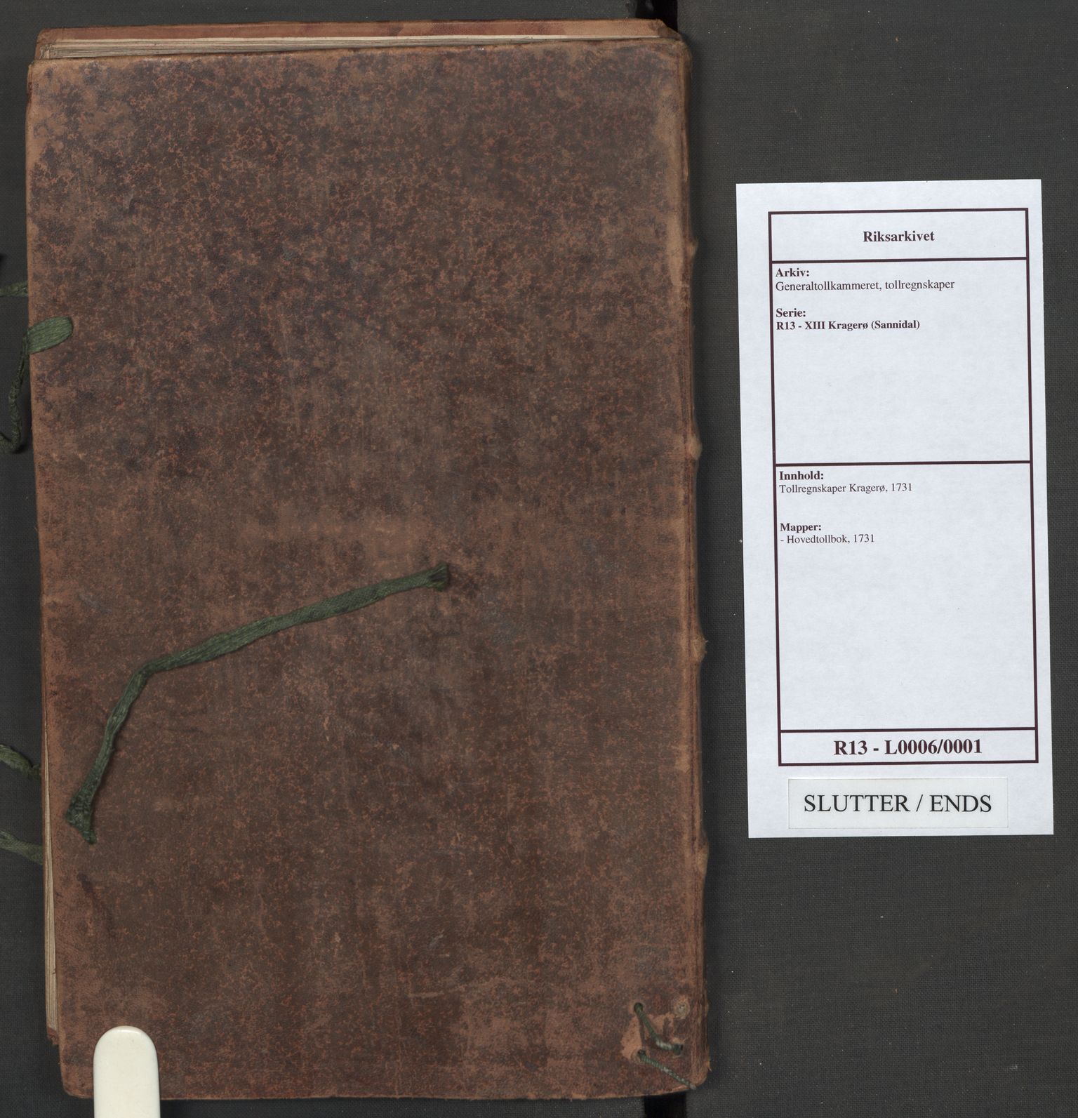 Generaltollkammeret, tollregnskaper, AV/RA-EA-5490/R13/L0006/0001: Tollregnskaper Kragerø / Hovedtollbok, 1731