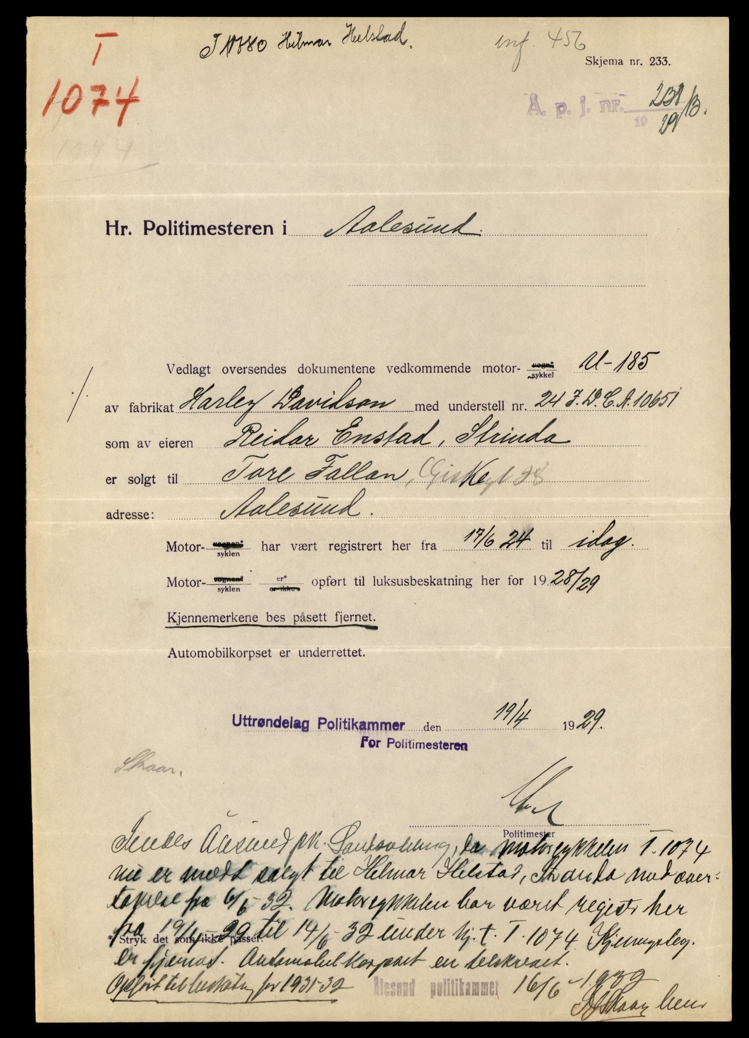 Møre og Romsdal vegkontor - Ålesund trafikkstasjon, AV/SAT-A-4099/F/Fe/L0026: Registreringskort for kjøretøy T 11046 - T 11160, 1927-1998, s. 1257