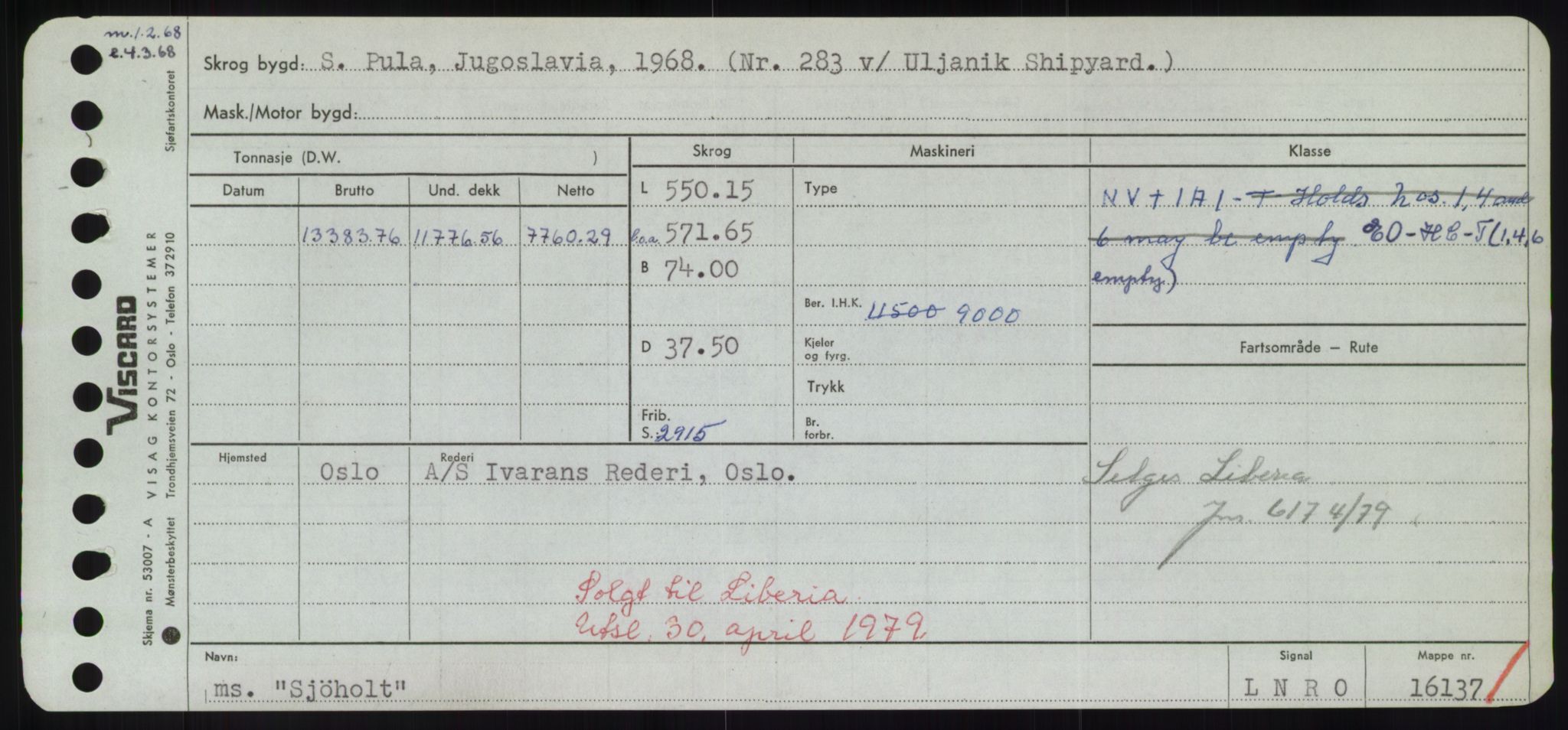 Sjøfartsdirektoratet med forløpere, Skipsmålingen, RA/S-1627/H/Hd/L0033: Fartøy, Sevi-Sjø, s. 395