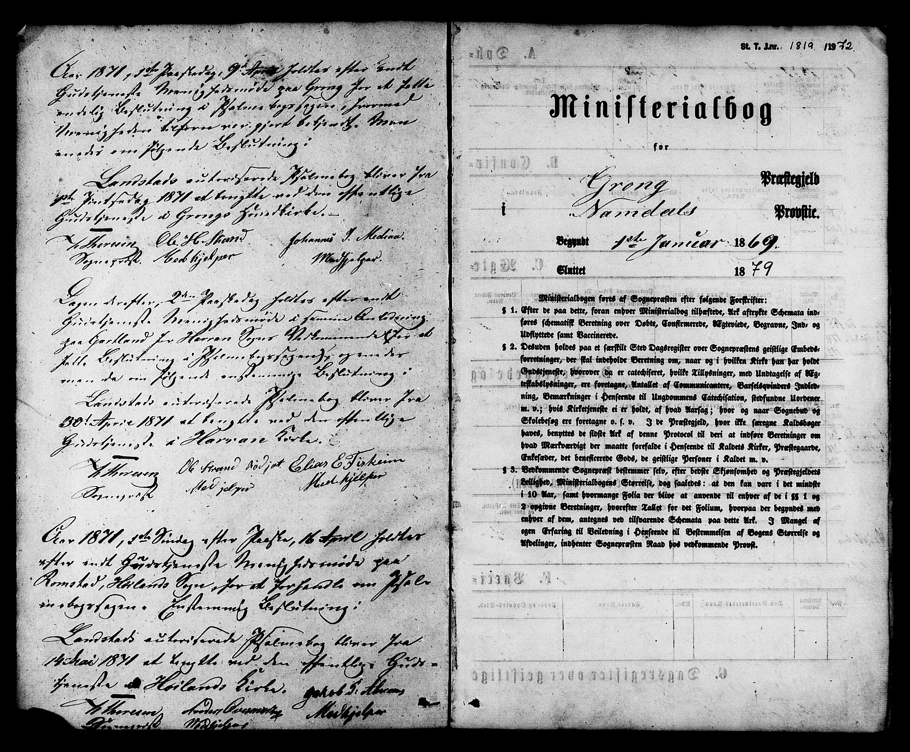 Ministerialprotokoller, klokkerbøker og fødselsregistre - Nord-Trøndelag, AV/SAT-A-1458/758/L0516: Ministerialbok nr. 758A03 /1, 1869-1879
