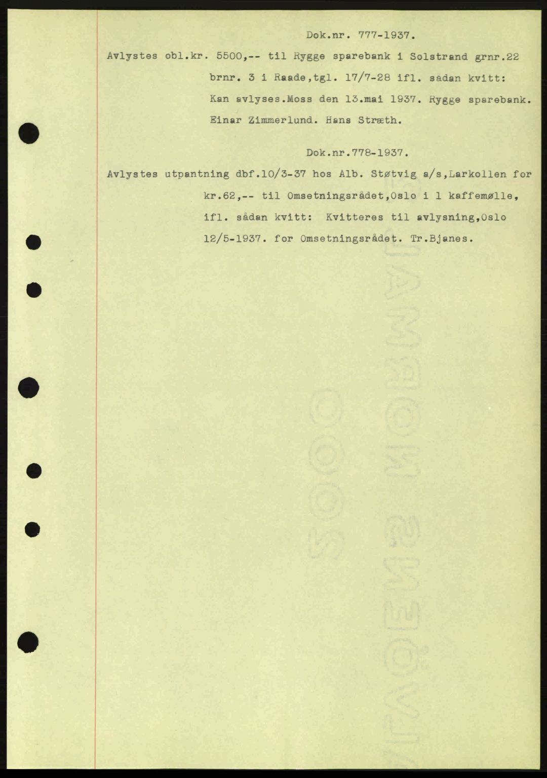 Moss sorenskriveri, SAO/A-10168: Pantebok nr. B3, 1937-1937, Dagboknr: 777/1937