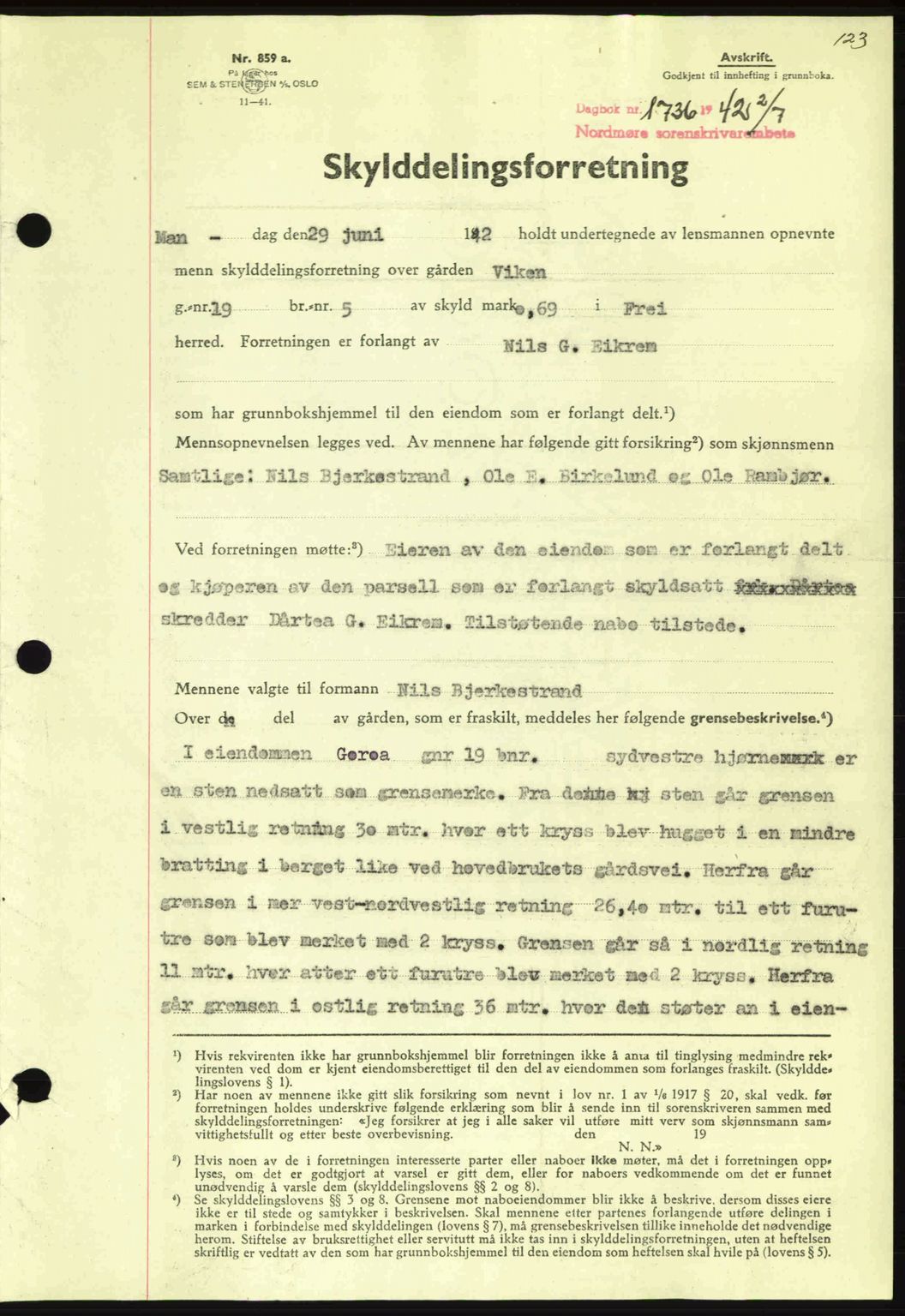 Nordmøre sorenskriveri, SAT/A-4132/1/2/2Ca: Pantebok nr. A93, 1942-1942, Dagboknr: 1736/1942