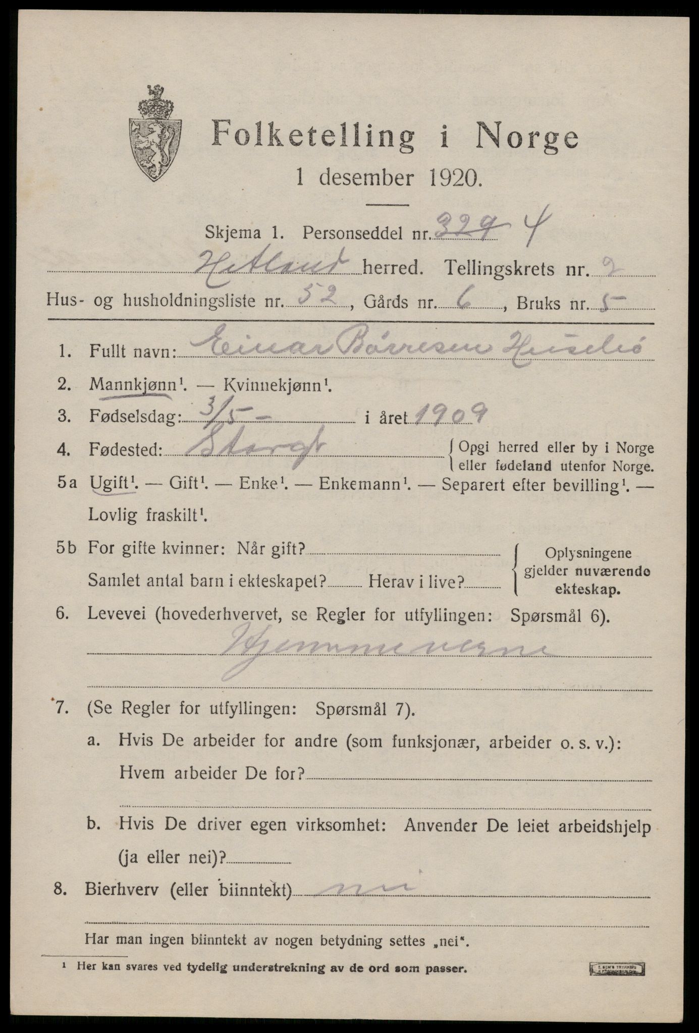 SAST, Folketelling 1920 for 1126 Hetland herred, 1920, s. 4655