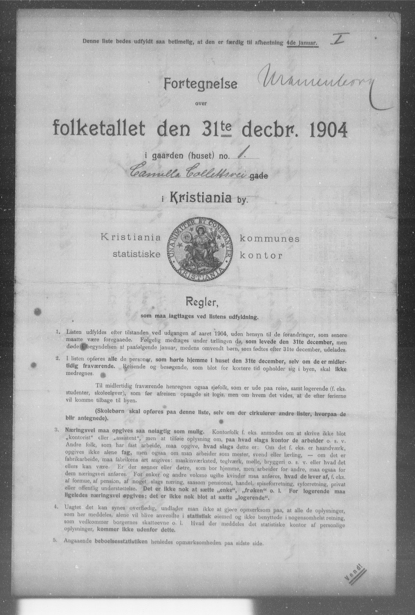 OBA, Kommunal folketelling 31.12.1904 for Kristiania kjøpstad, 1904, s. 2444