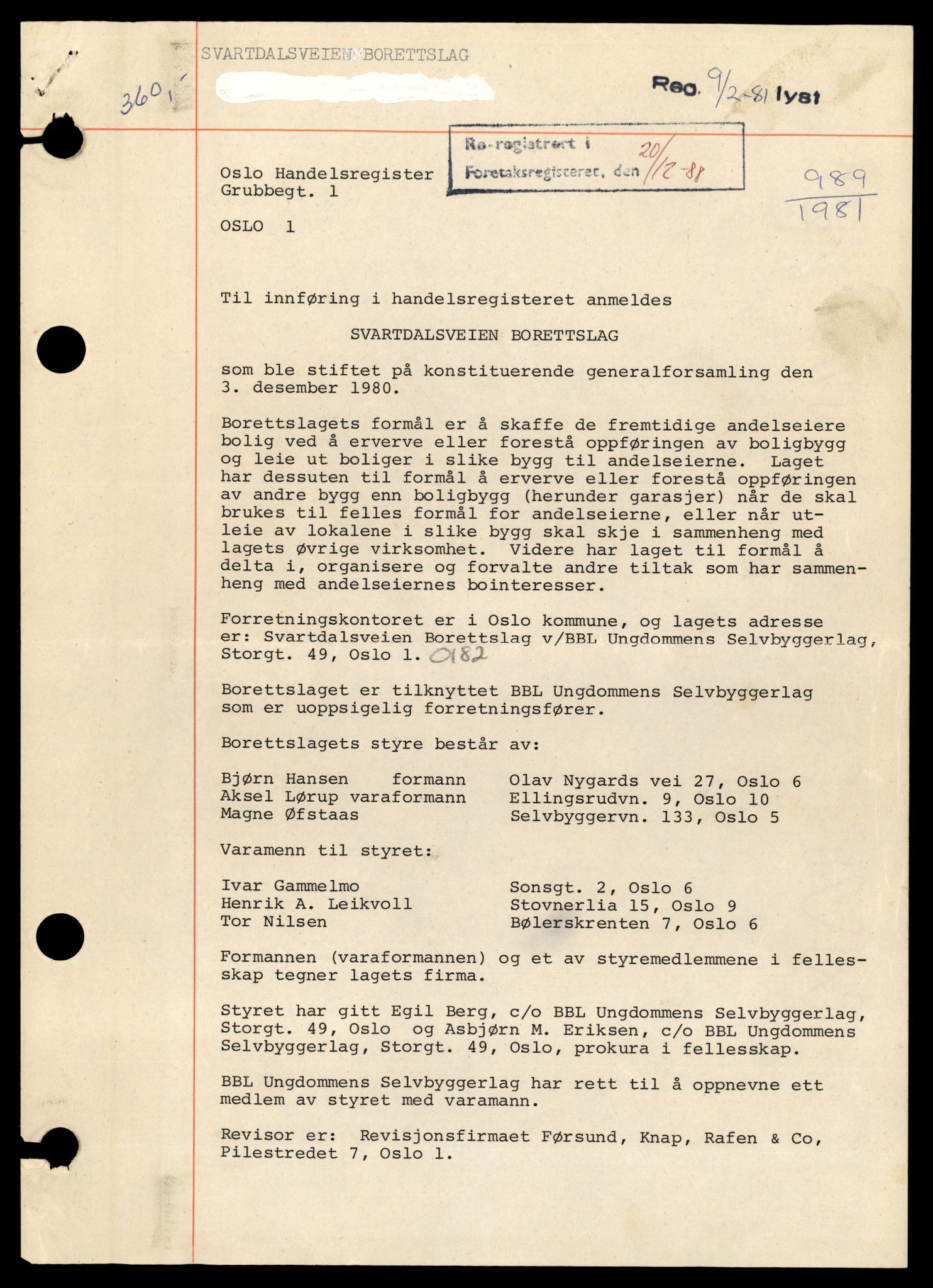 Oslo byfogd, Handelsregisteret, AV/SAT-A-10867/G/Gb/Gba/L0218: Andelslag og borettslag, Stv-T, 1944-1990, s. 1