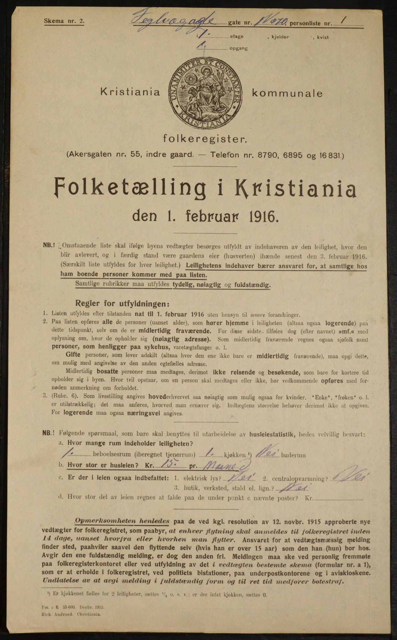 OBA, Kommunal folketelling 1.2.1916 for Kristiania, 1916, s. 110499