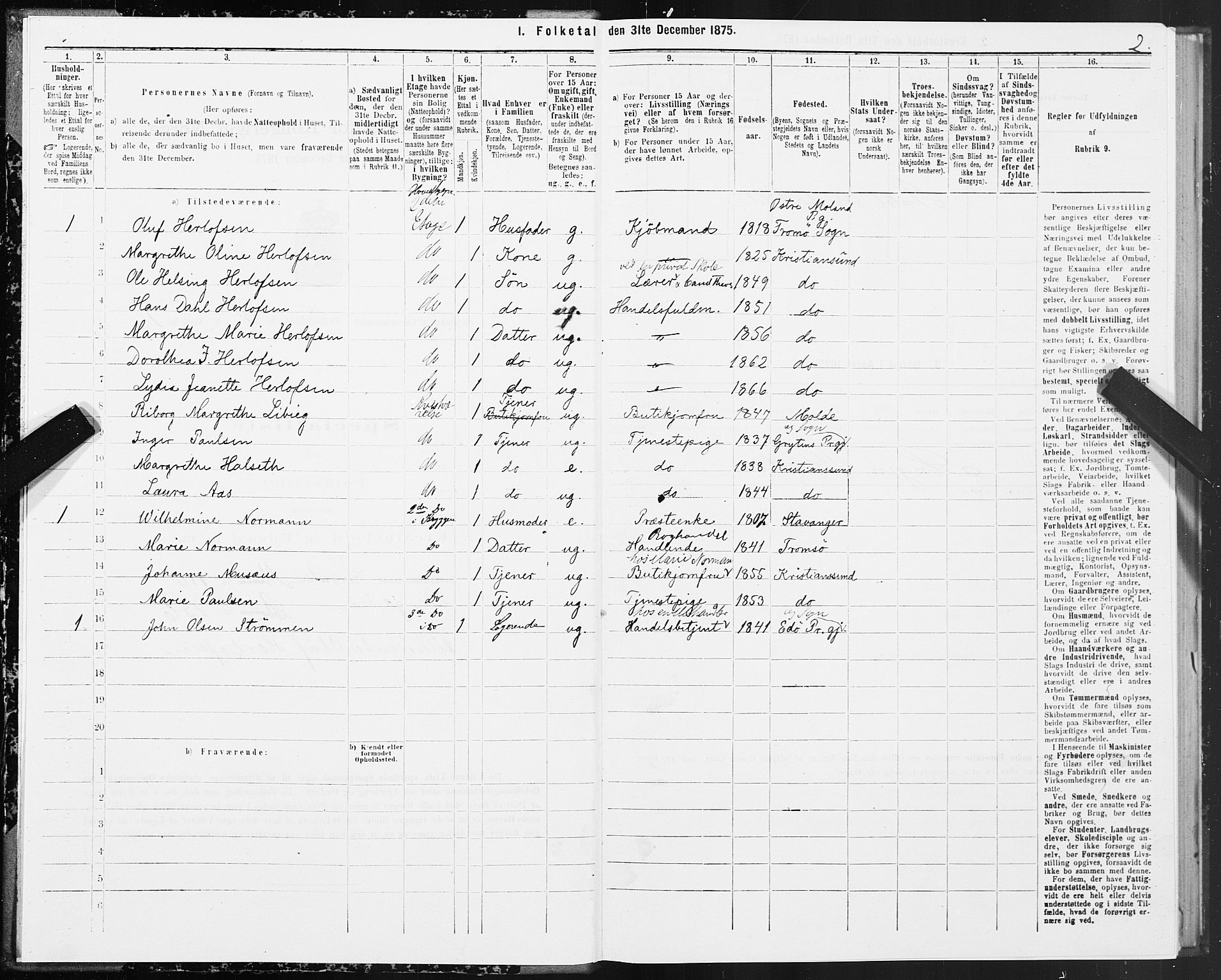 SAT, Folketelling 1875 for 1503B Kristiansund prestegjeld, Kristiansund kjøpstad, 1875, s. 3002