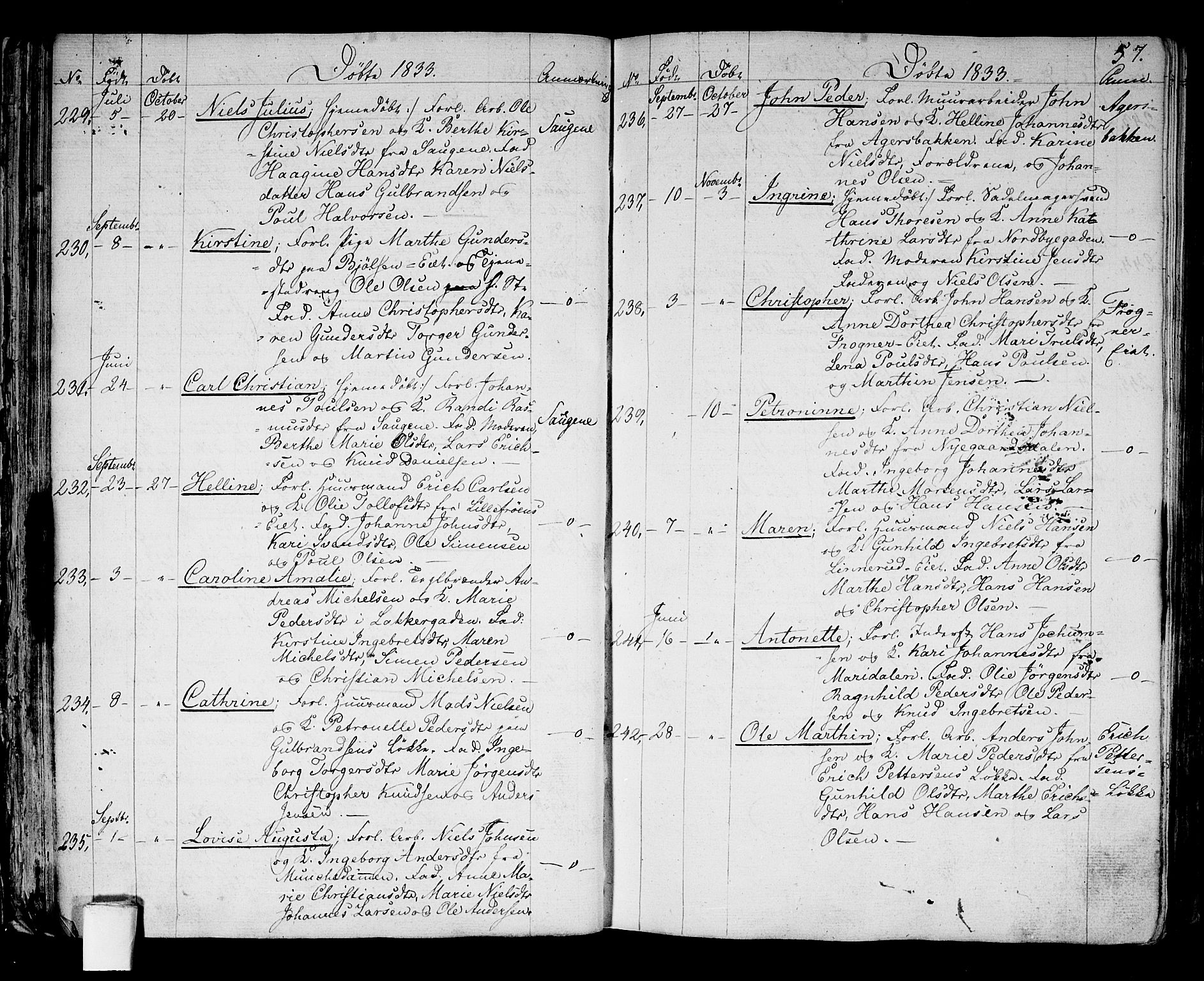 Aker prestekontor kirkebøker, AV/SAO-A-10861/G/L0006: Klokkerbok nr. 6, 1830-1838, s. 57