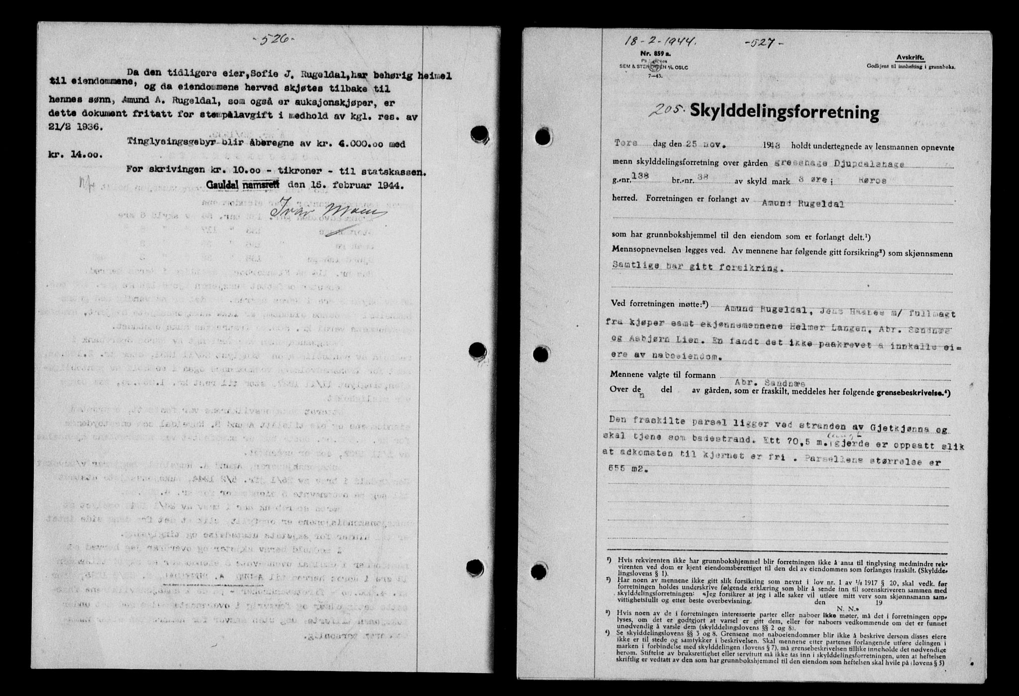 Gauldal sorenskriveri, SAT/A-0014/1/2/2C/L0057: Pantebok nr. 62, 1943-1944, Dagboknr: 205/1944