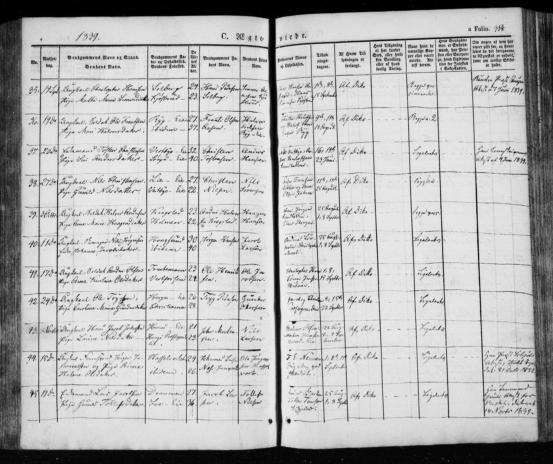 Eiker kirkebøker, AV/SAKO-A-4/F/Fa/L0013a: Ministerialbok nr. I 13A, 1832-1845, s. 354