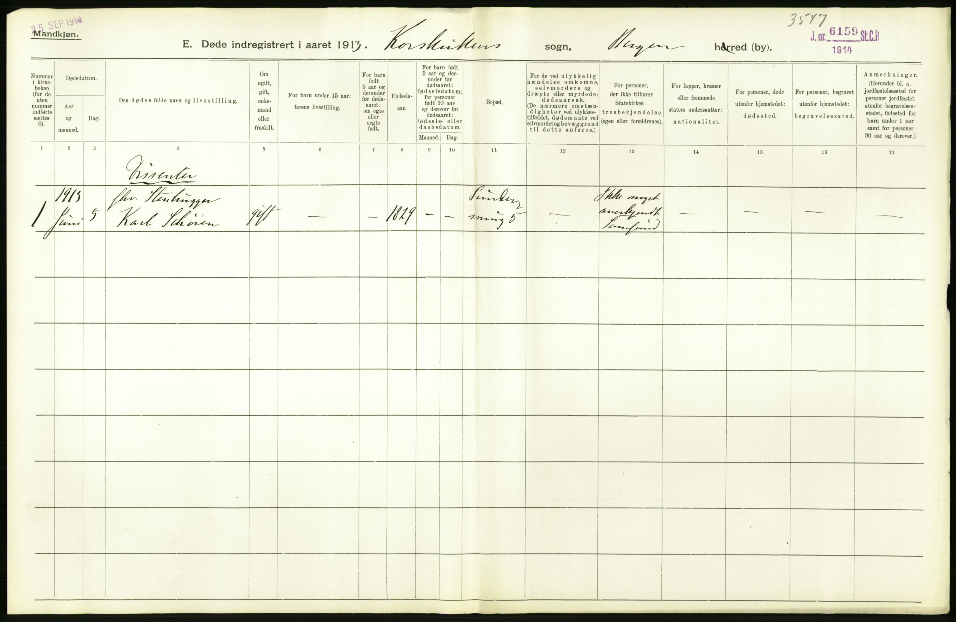 Statistisk sentralbyrå, Sosiodemografiske emner, Befolkning, AV/RA-S-2228/D/Df/Dfb/Dfbc/L0031: Bergen: Gifte, døde, dødfødte., 1913, s. 622