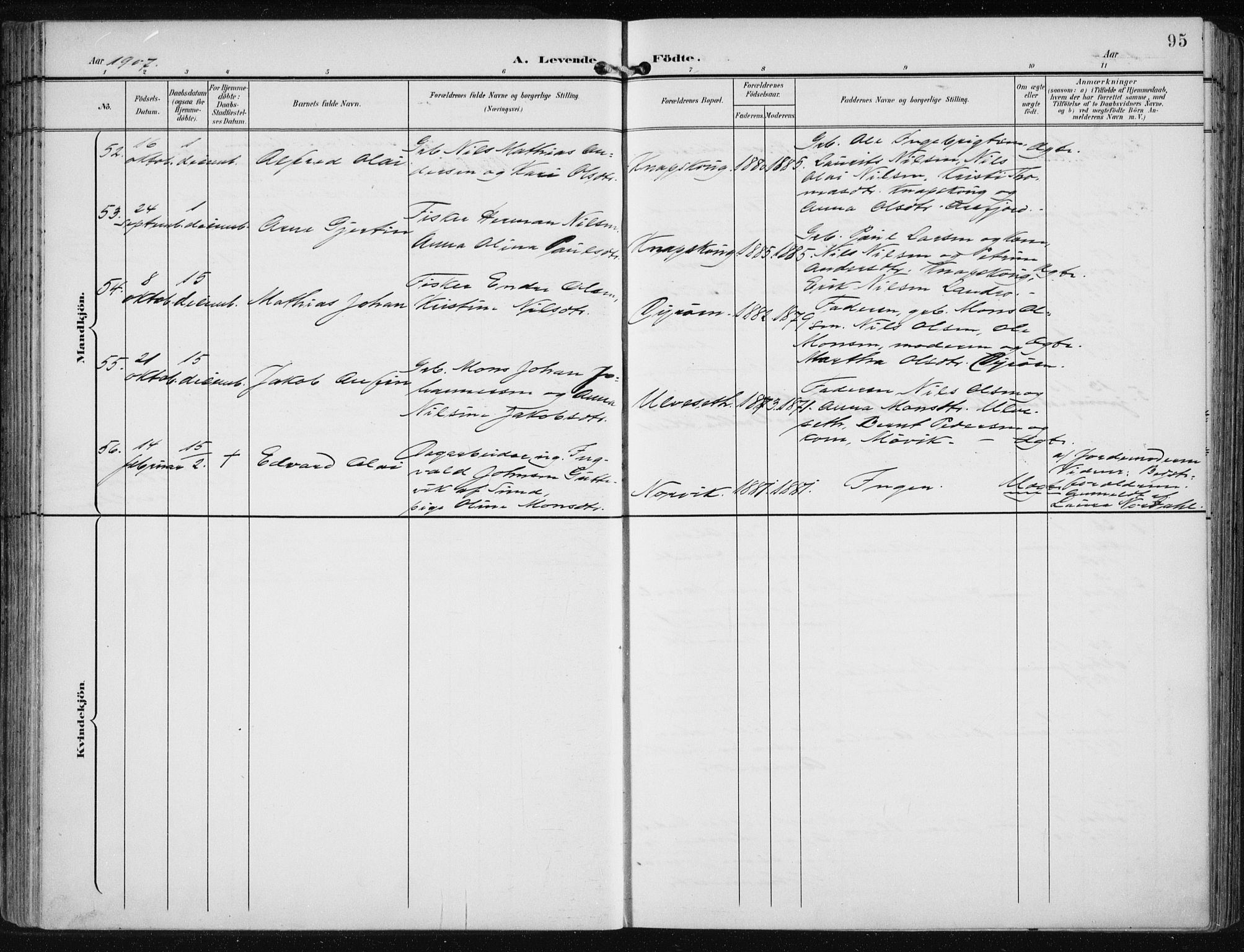 Fjell sokneprestembete, AV/SAB-A-75301/H/Haa: Ministerialbok nr. A  9, 1899-1910, s. 95