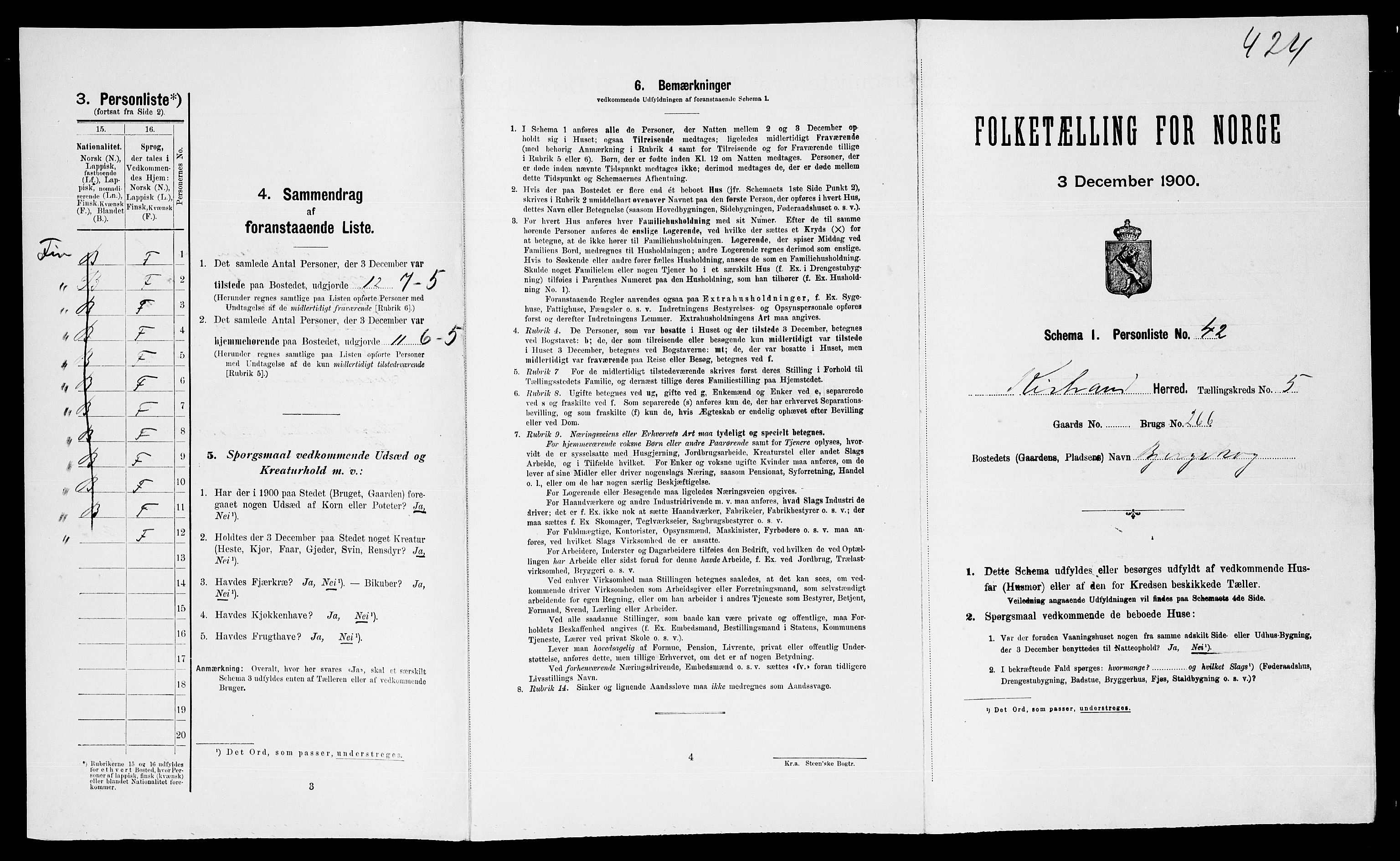 SATØ, Folketelling 1900 for 2020 Kistrand herred, 1900, s. 454