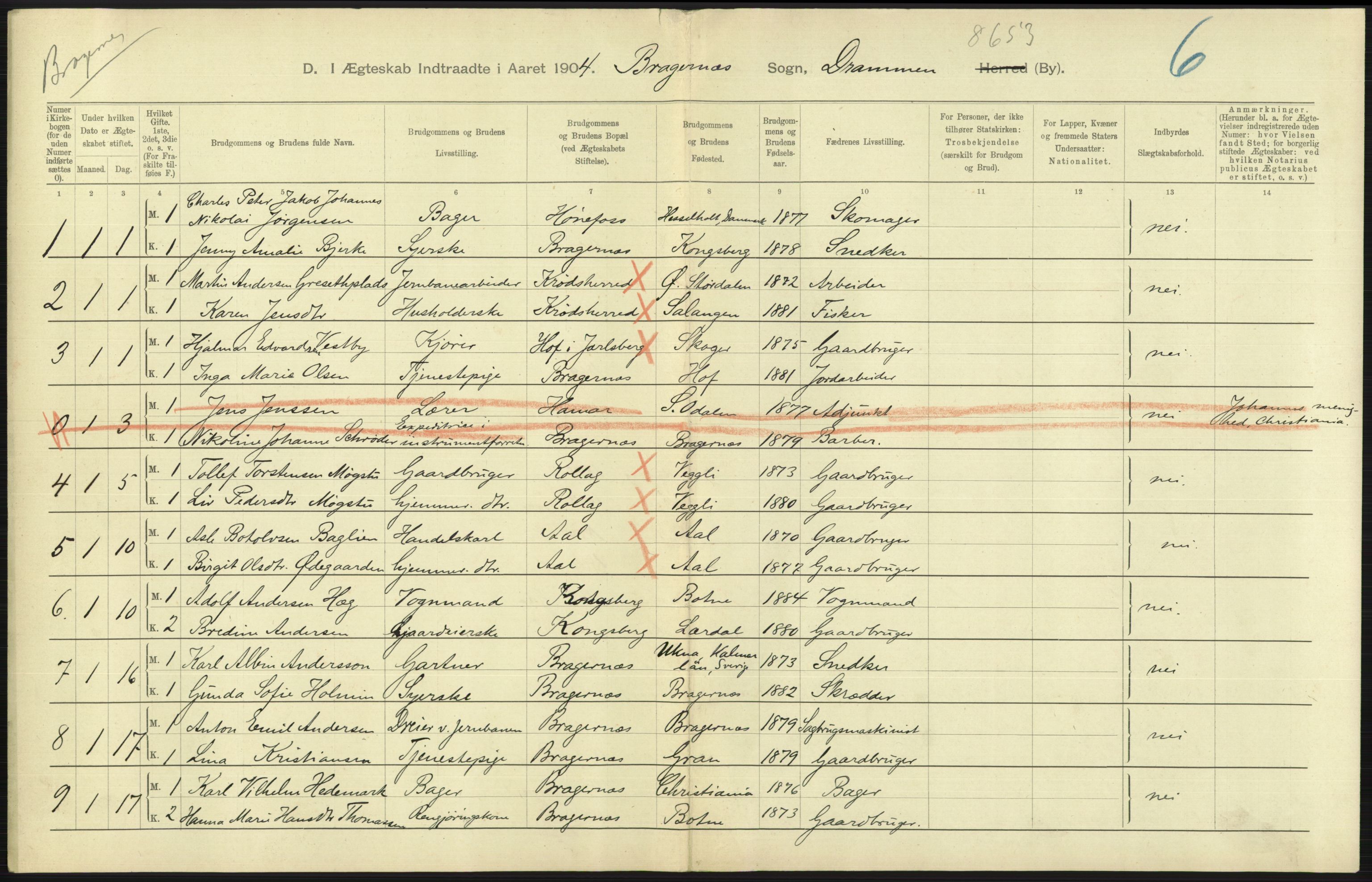 Statistisk sentralbyrå, Sosiodemografiske emner, Befolkning, AV/RA-S-2228/D/Df/Dfa/Dfab/L0007: Buskerud amt: Fødte, gifte, døde, 1904, s. 635