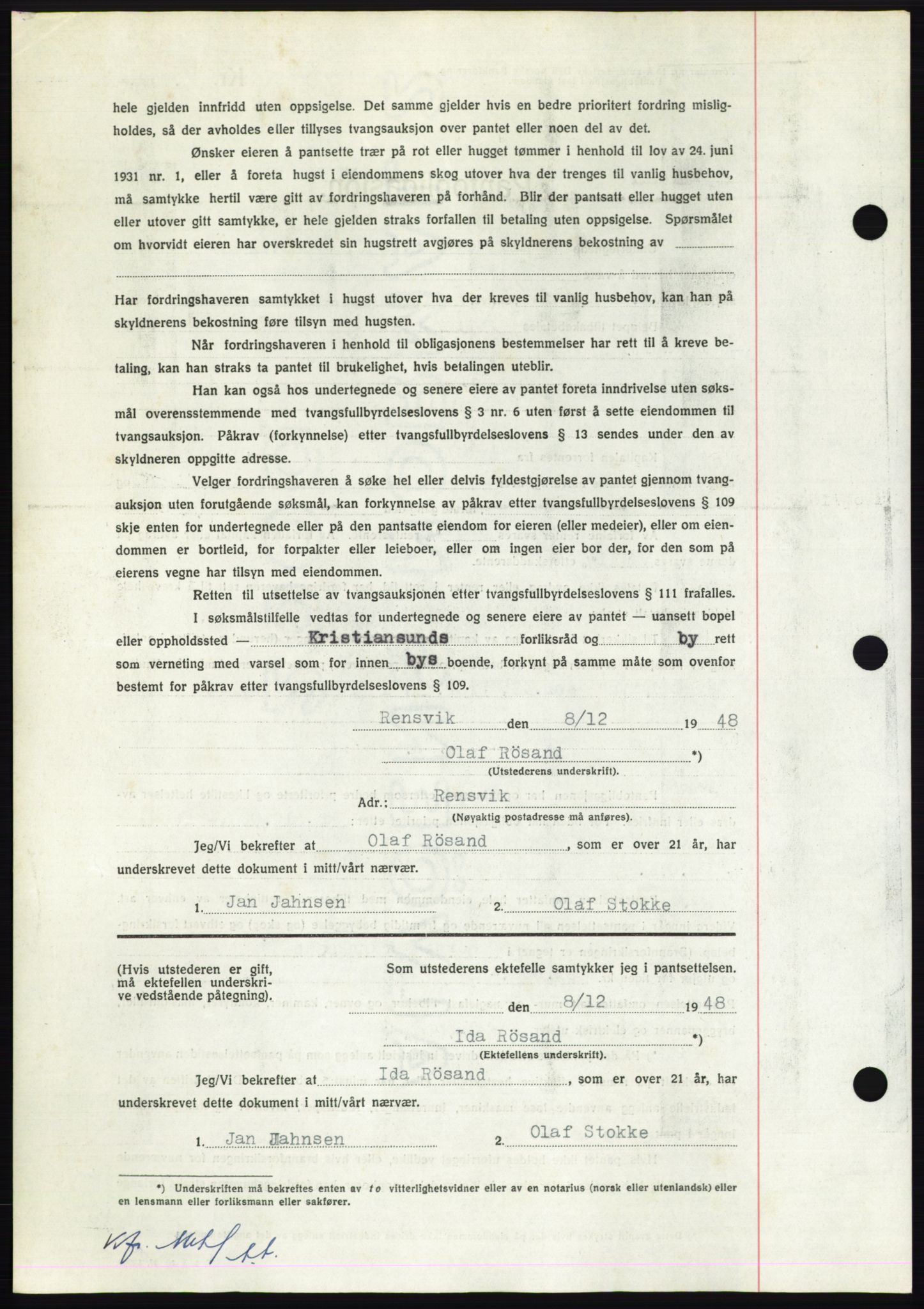 Nordmøre sorenskriveri, AV/SAT-A-4132/1/2/2Ca: Pantebok nr. B100, 1948-1949, Dagboknr: 3438/1948