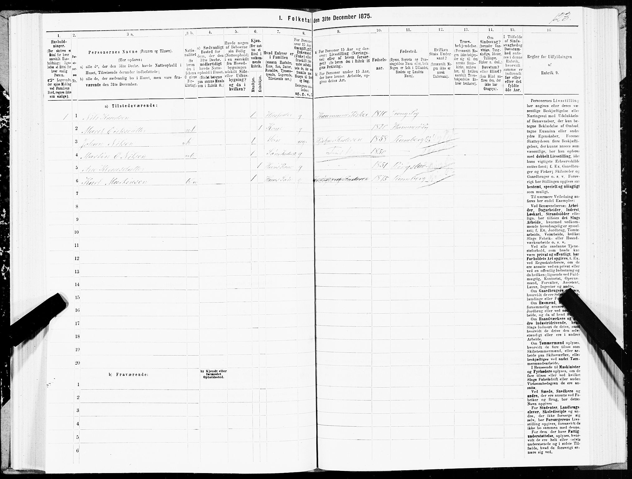 SAT, Folketelling 1875 for 1867P Bø prestegjeld, 1875, s. 1123