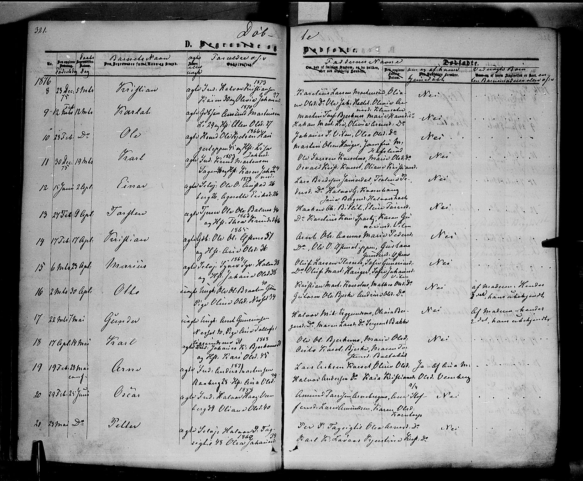 Hof prestekontor, AV/SAH-PREST-038/H/Ha/Haa/L0009: Ministerialbok nr. 9, 1862-1877, s. 321