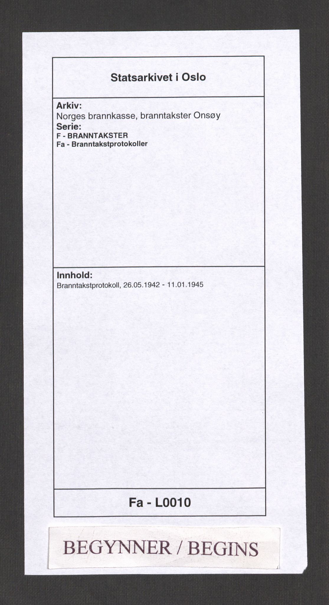 Norges brannkasse, branntakster Onsøy, AV/SAO-A-11074/F/Fa/L0010: Branntakstprotokoll, 1942-1945