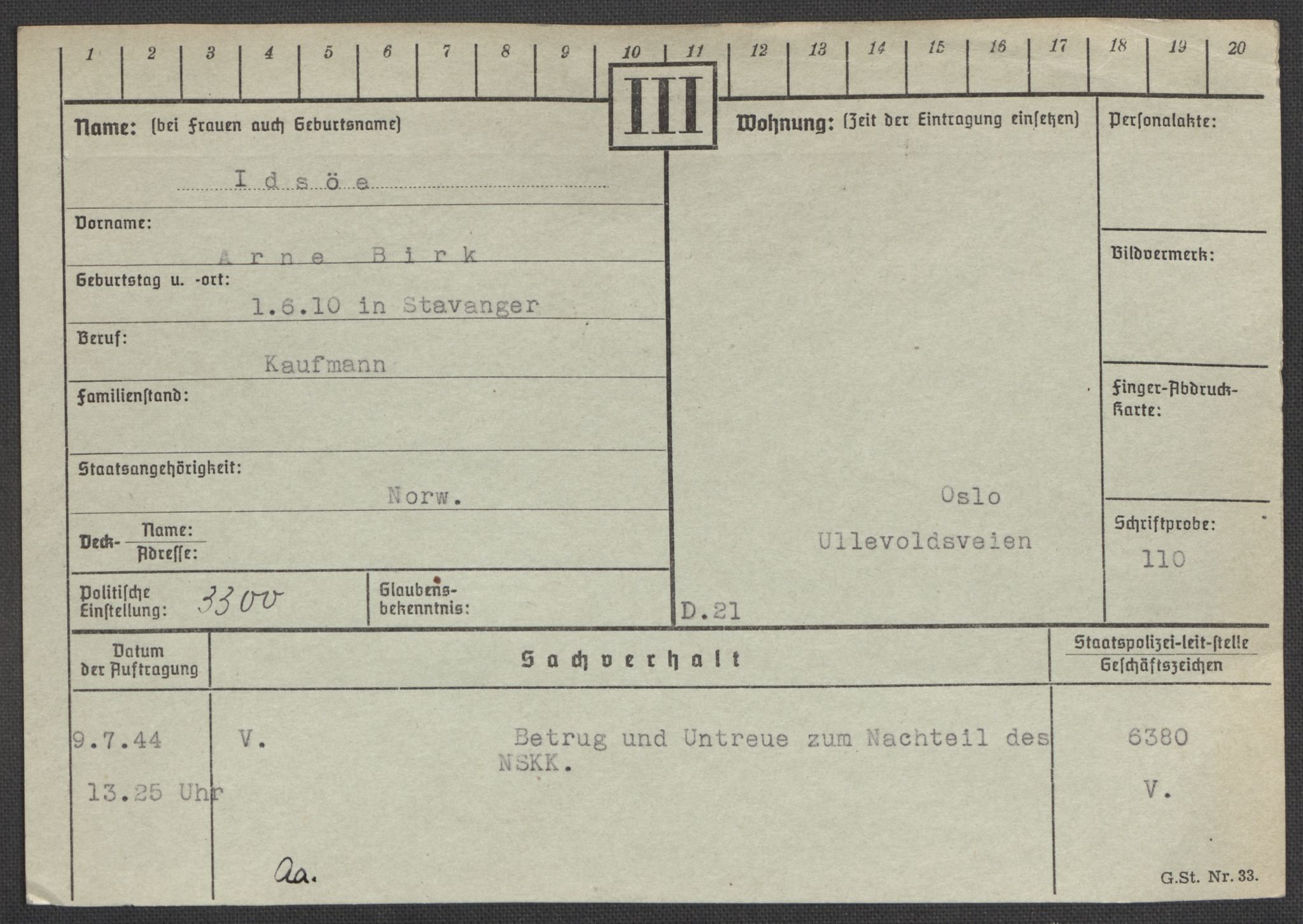 Befehlshaber der Sicherheitspolizei und des SD, RA/RAFA-5969/E/Ea/Eaa/L0005: Register over norske fanger i Møllergata 19: Hø-Kj, 1940-1945, s. 108