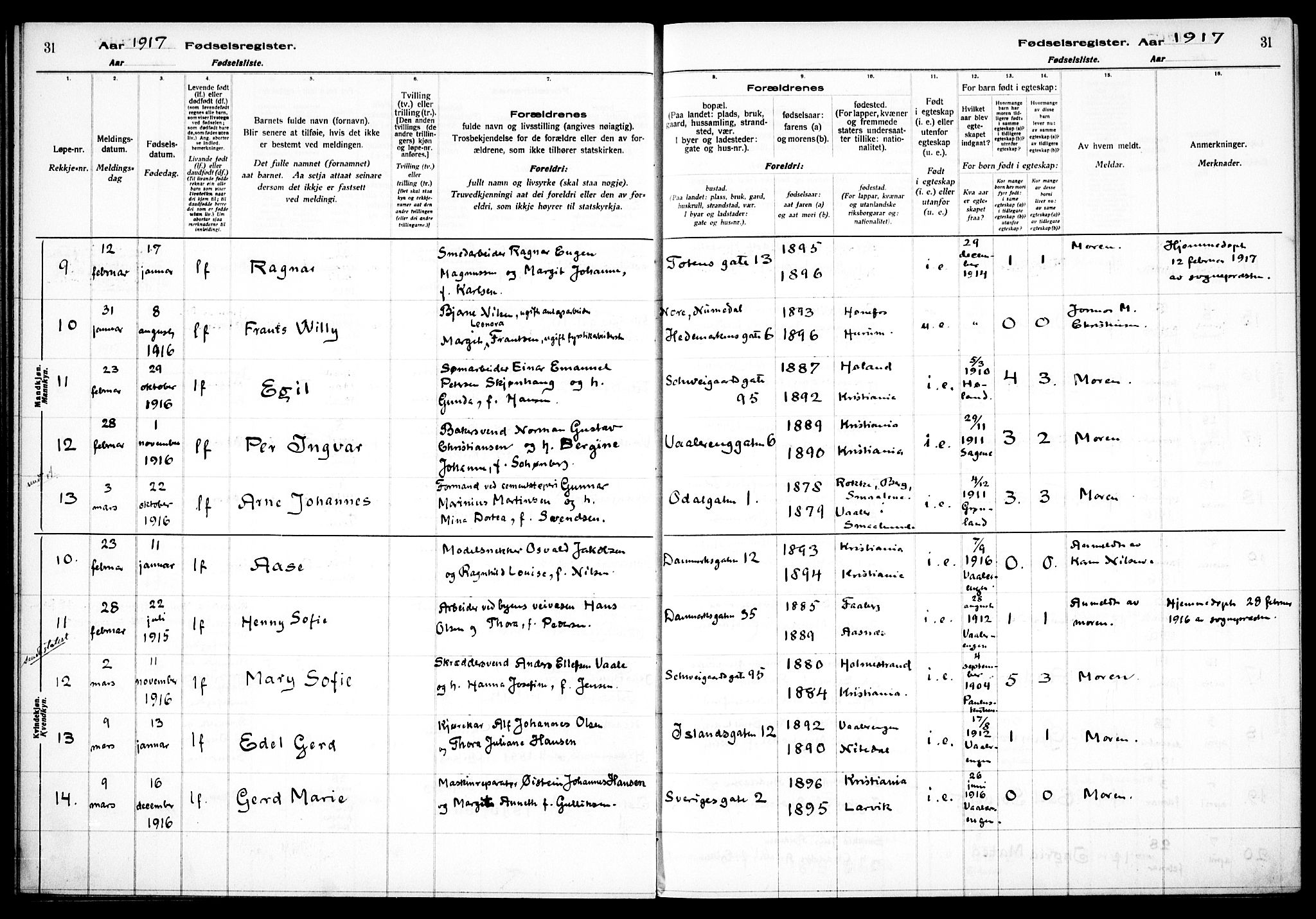 Vålerengen prestekontor Kirkebøker, SAO/A-10878/J/Ja/L0001: Fødselsregister nr. 1, 1916-1924, s. 31