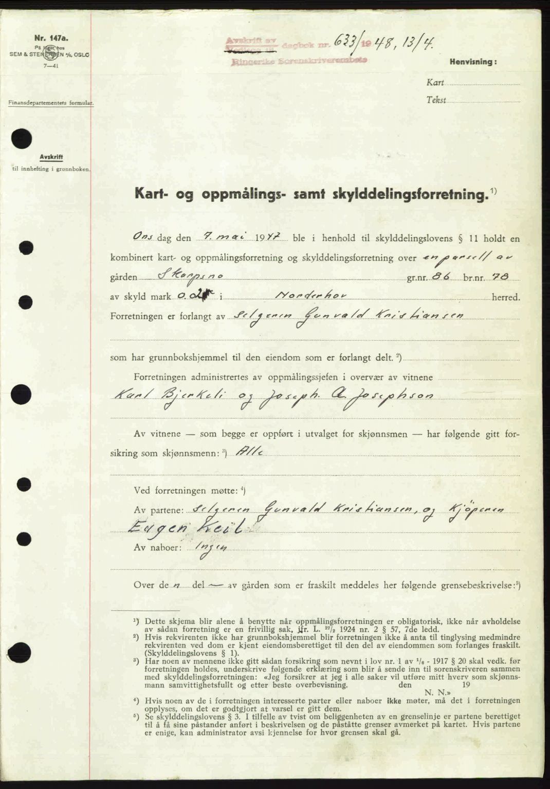 Ringerike sorenskriveri, SAKO/A-105/G/Ga/Gab/L0088: Pantebok nr. A-19, 1948-1948, Dagboknr: 633/1948