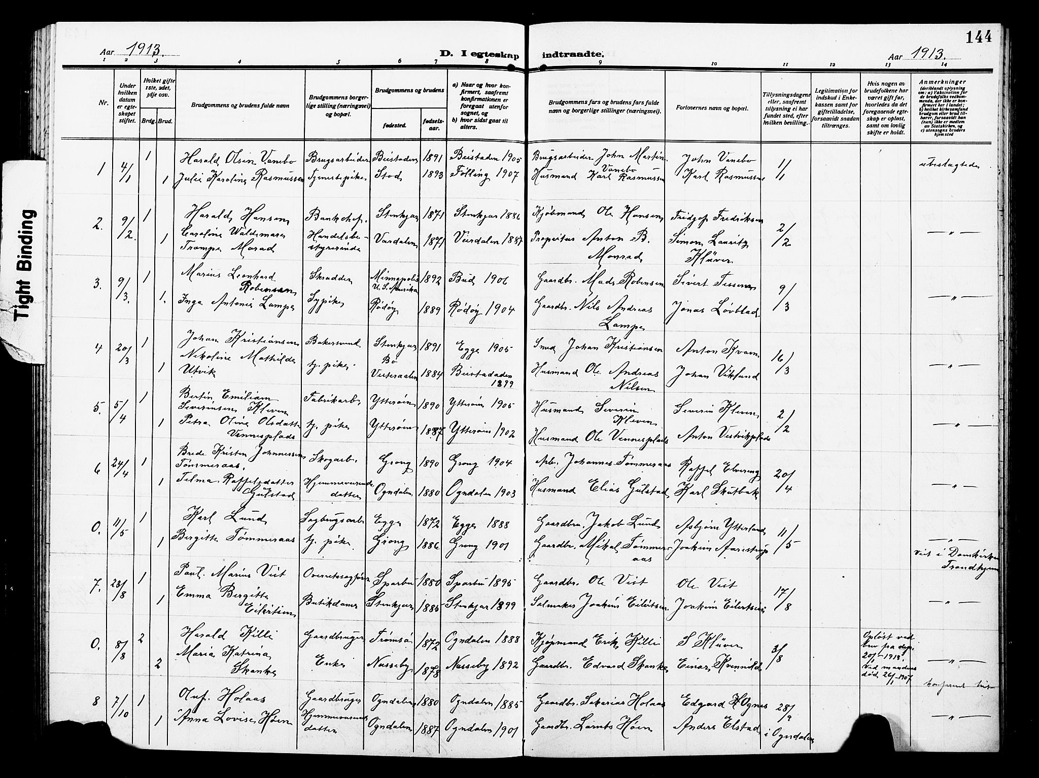 Ministerialprotokoller, klokkerbøker og fødselsregistre - Nord-Trøndelag, AV/SAT-A-1458/739/L0376: Klokkerbok nr. 739C04, 1908-1917, s. 144